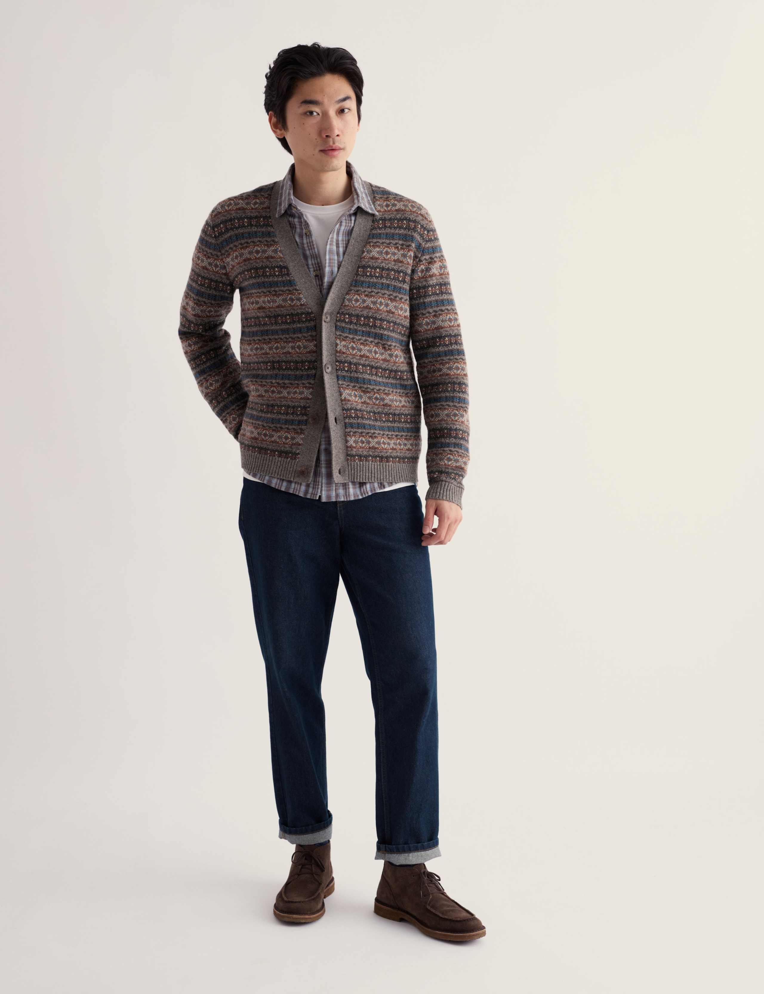 Lambswool Rich Fair Isle V Neck Cardigan 1 of 5