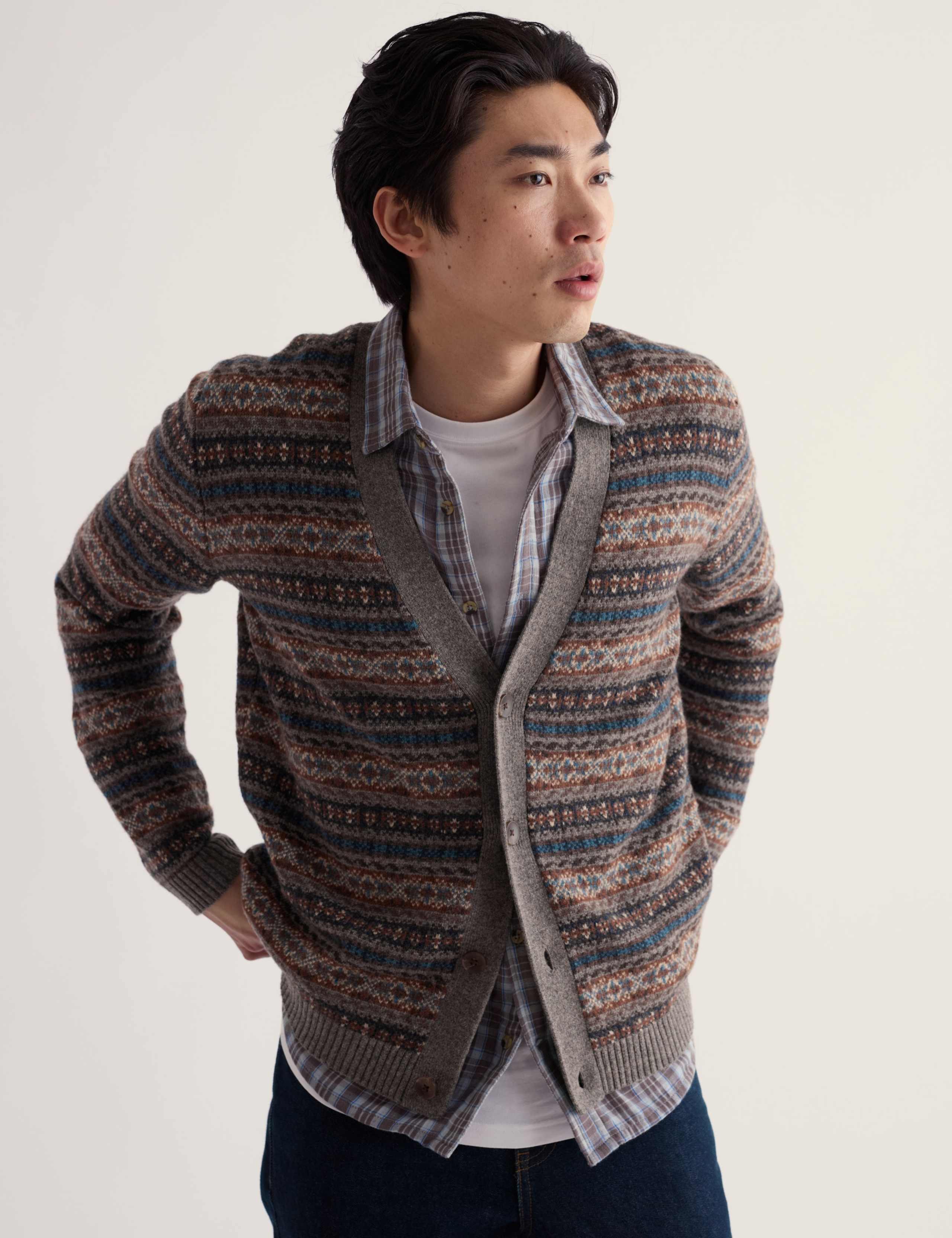 Lambswool Rich Fair Isle V Neck Cardigan 3 of 5