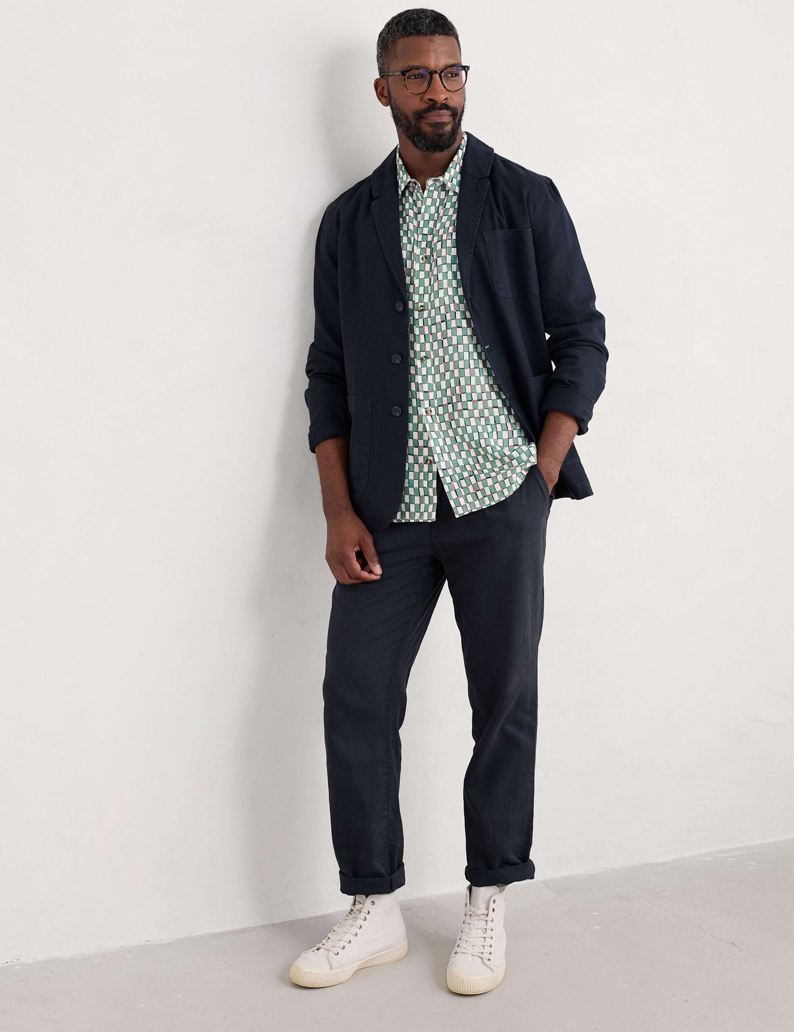 Pure Linen Geometric Short Sleeve Shirt 1 of 4