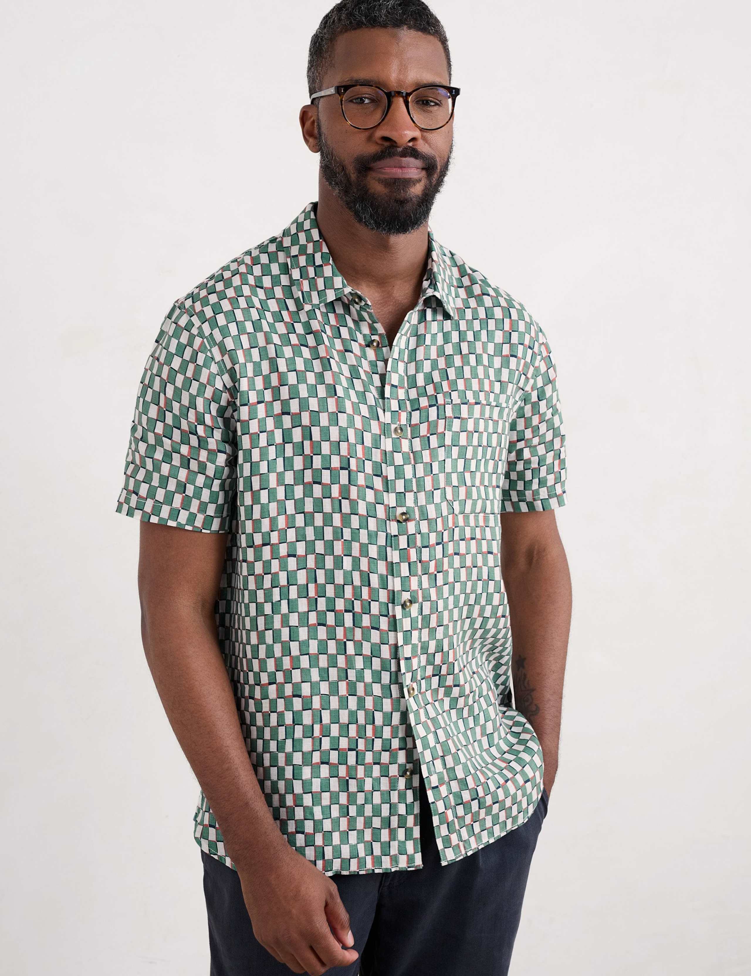 Pure Linen Geometric Short Sleeve Shirt 3 of 4