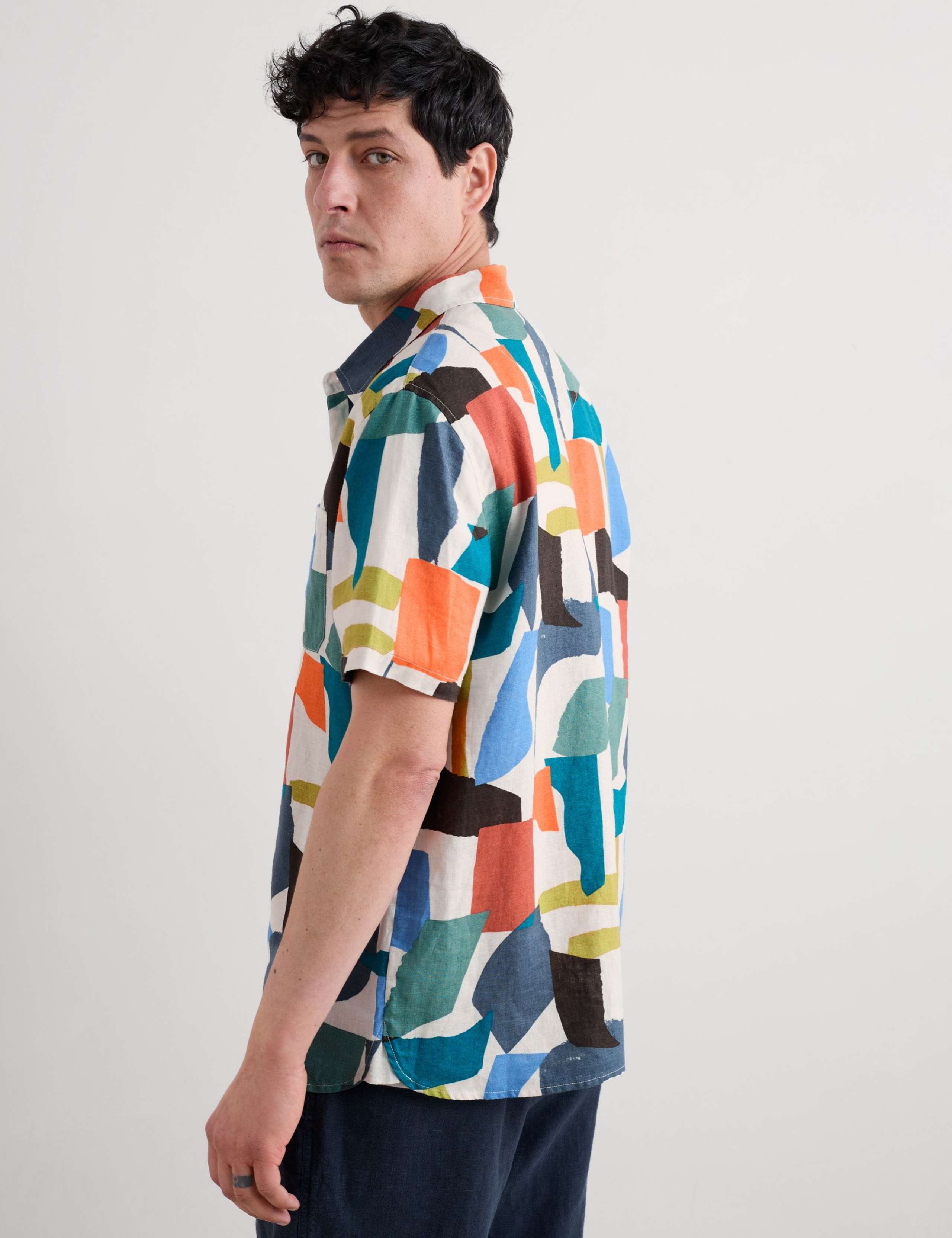 Pure Linen Geometric Short Sleeve Shirt 4 of 4