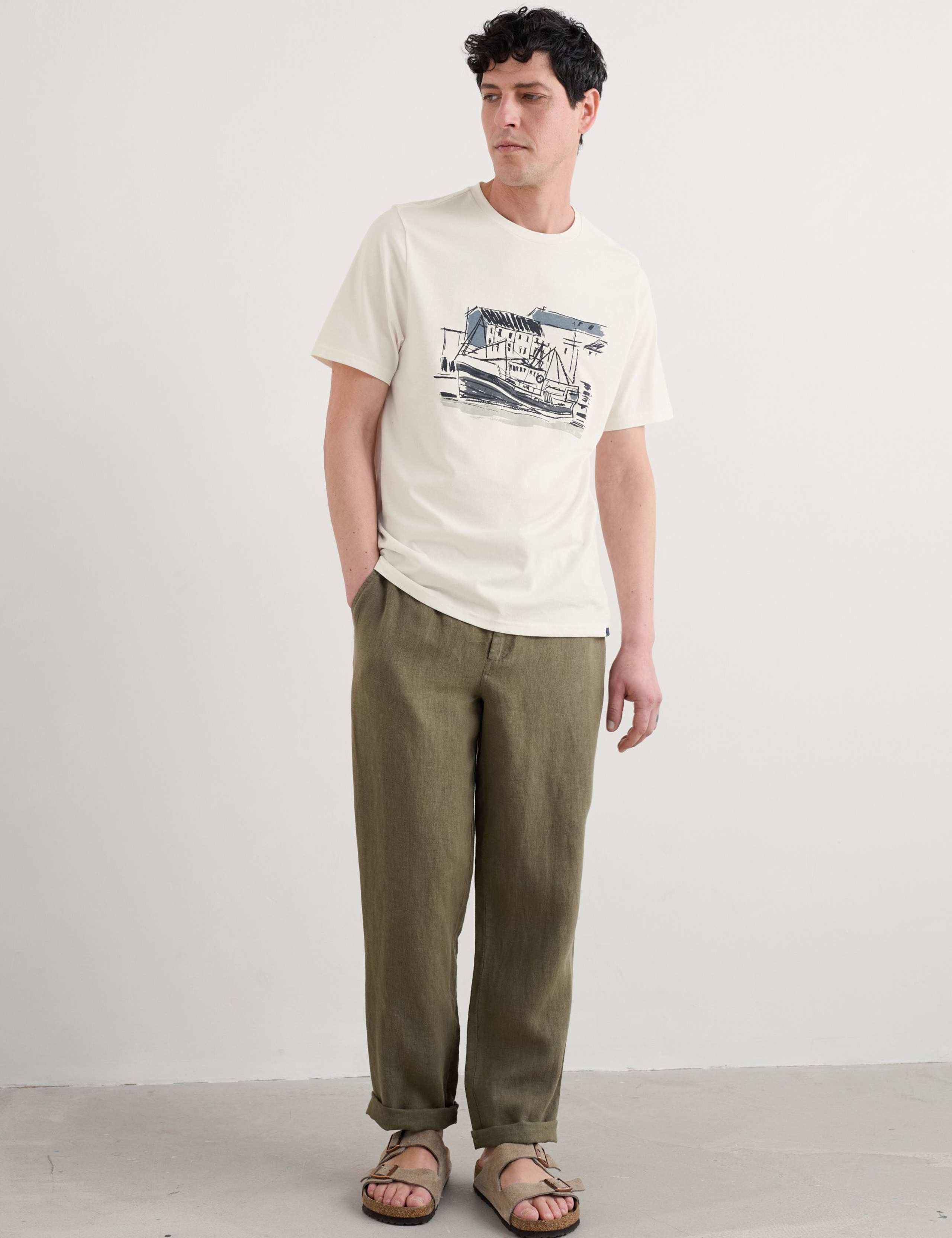 Pure Cotton Boat Print T-Shirt 1 of 4