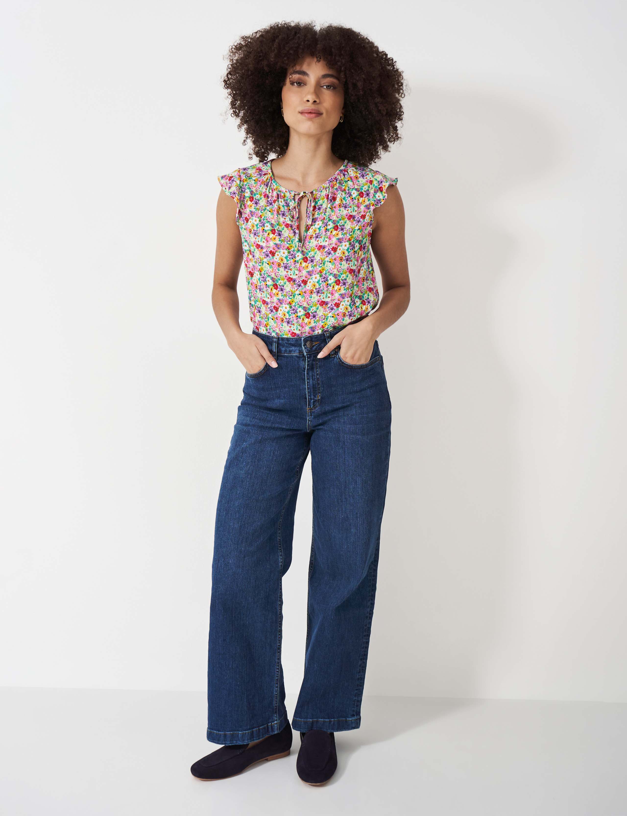 Ditsy Floral Tie Neck Frill Sleeve Top 5 of 5