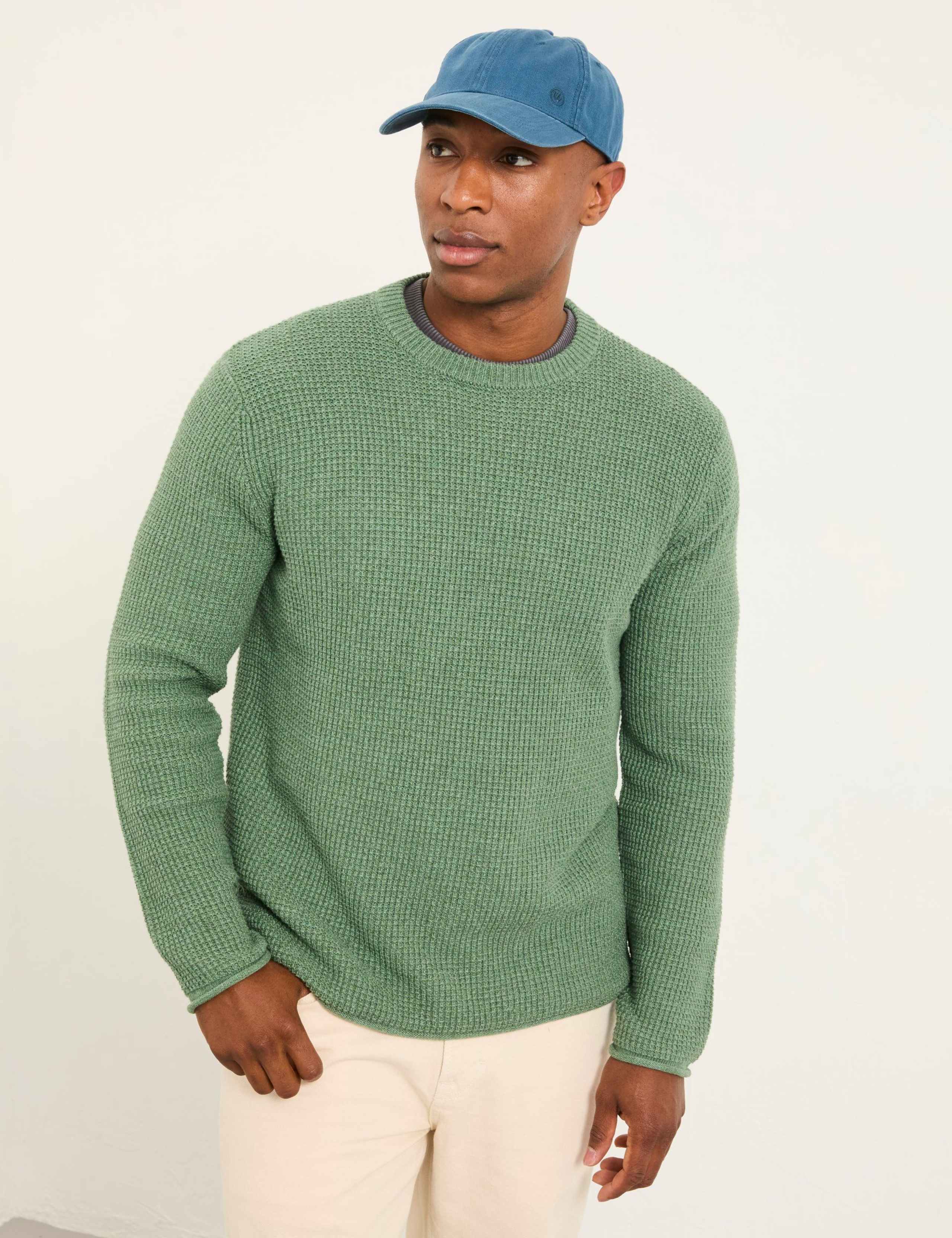 Pure Cotton Textured Crew Neck Jumper 1 of 6