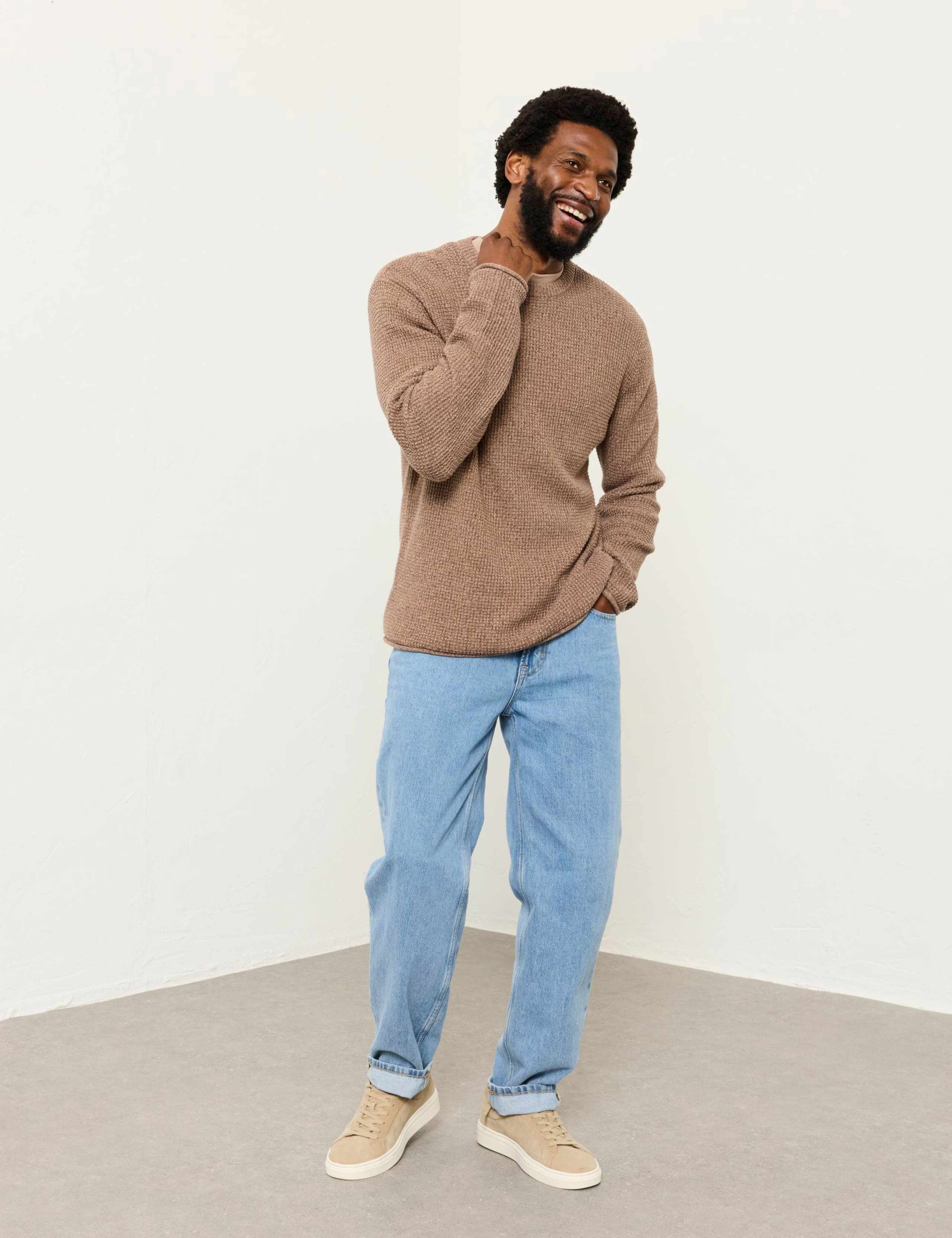 Pure Cotton Textured Crew Neck Jumper 1 of 6