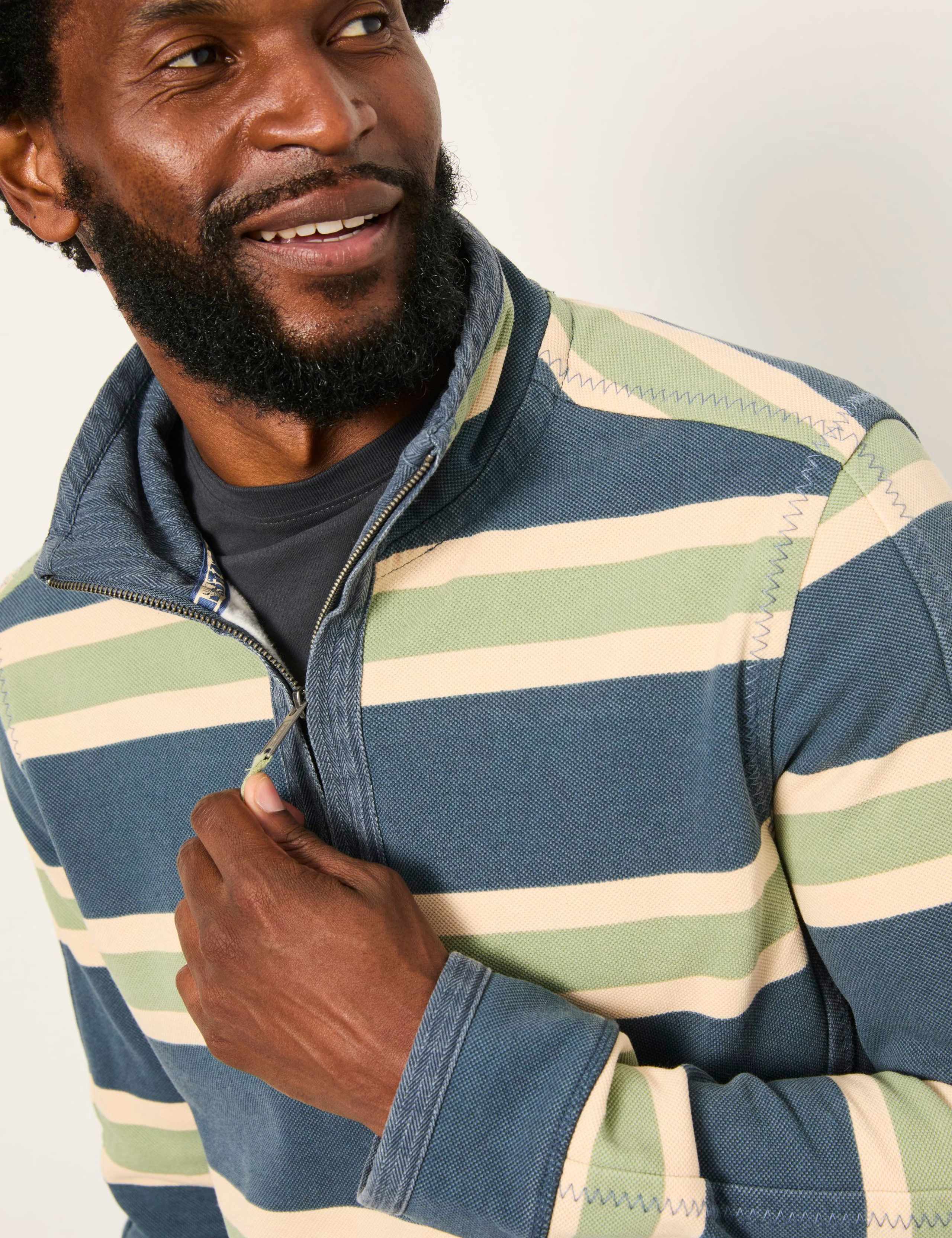 Pure Cotton Striped Half Zip Sweatshirt 4 of 6