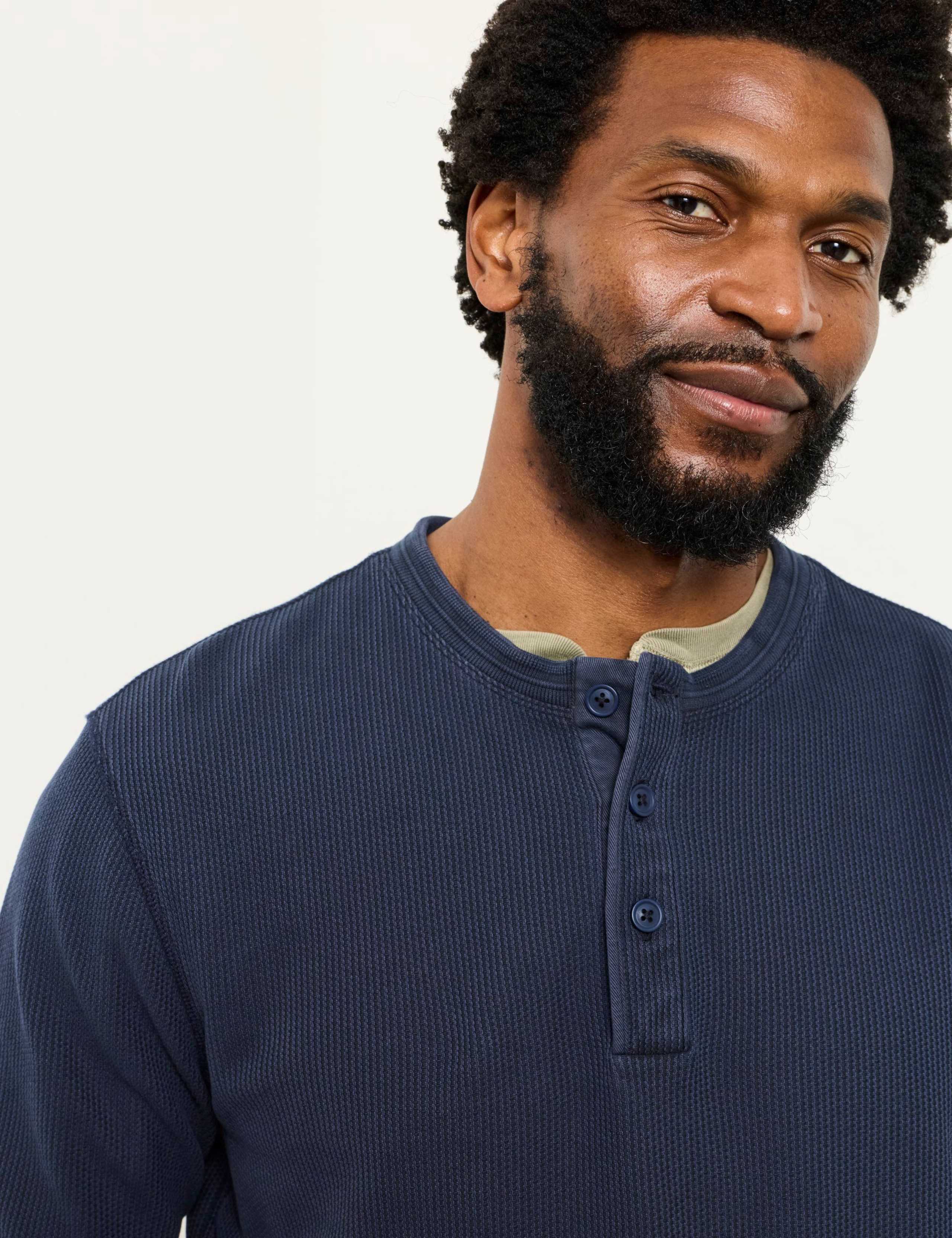 Pure Cotton Textured Henley T-Shirt 4 of 5