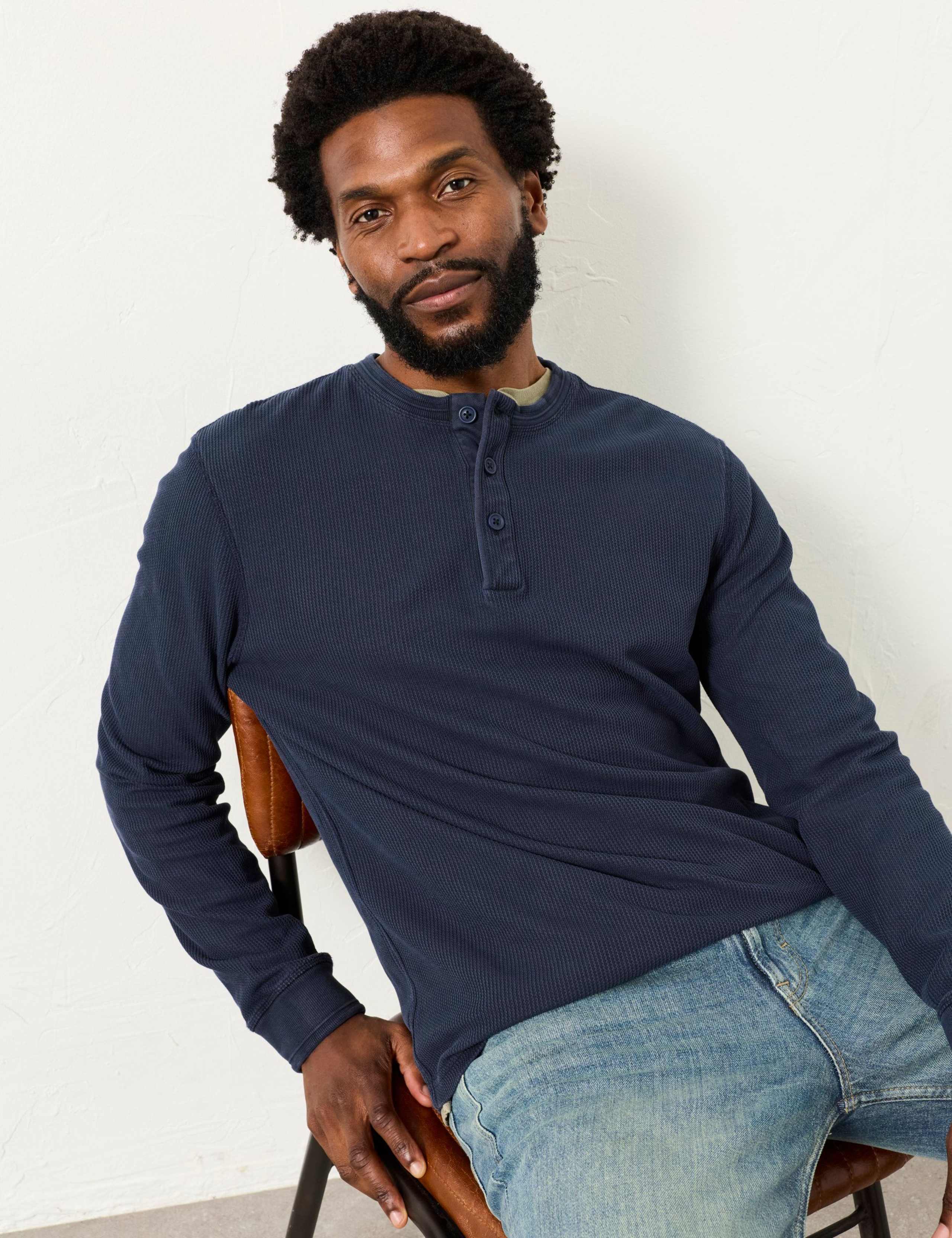 Pure Cotton Textured Henley T-Shirt 5 of 5