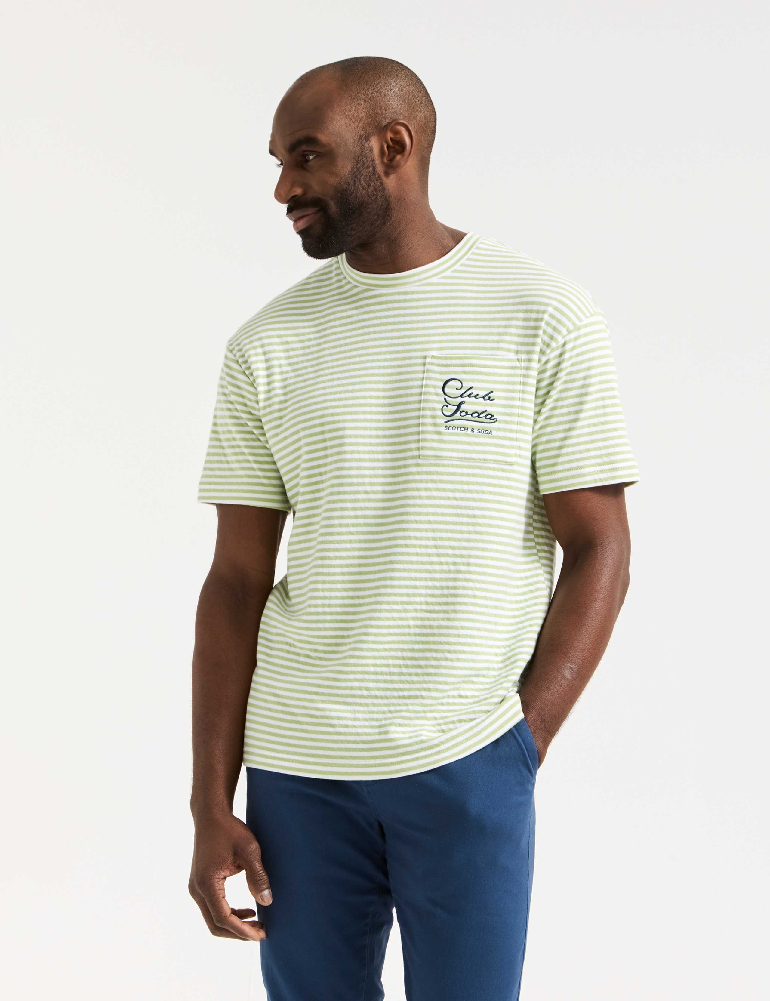 Pure Cotton Striped Pocket Logo T-Shirt 1 of 6