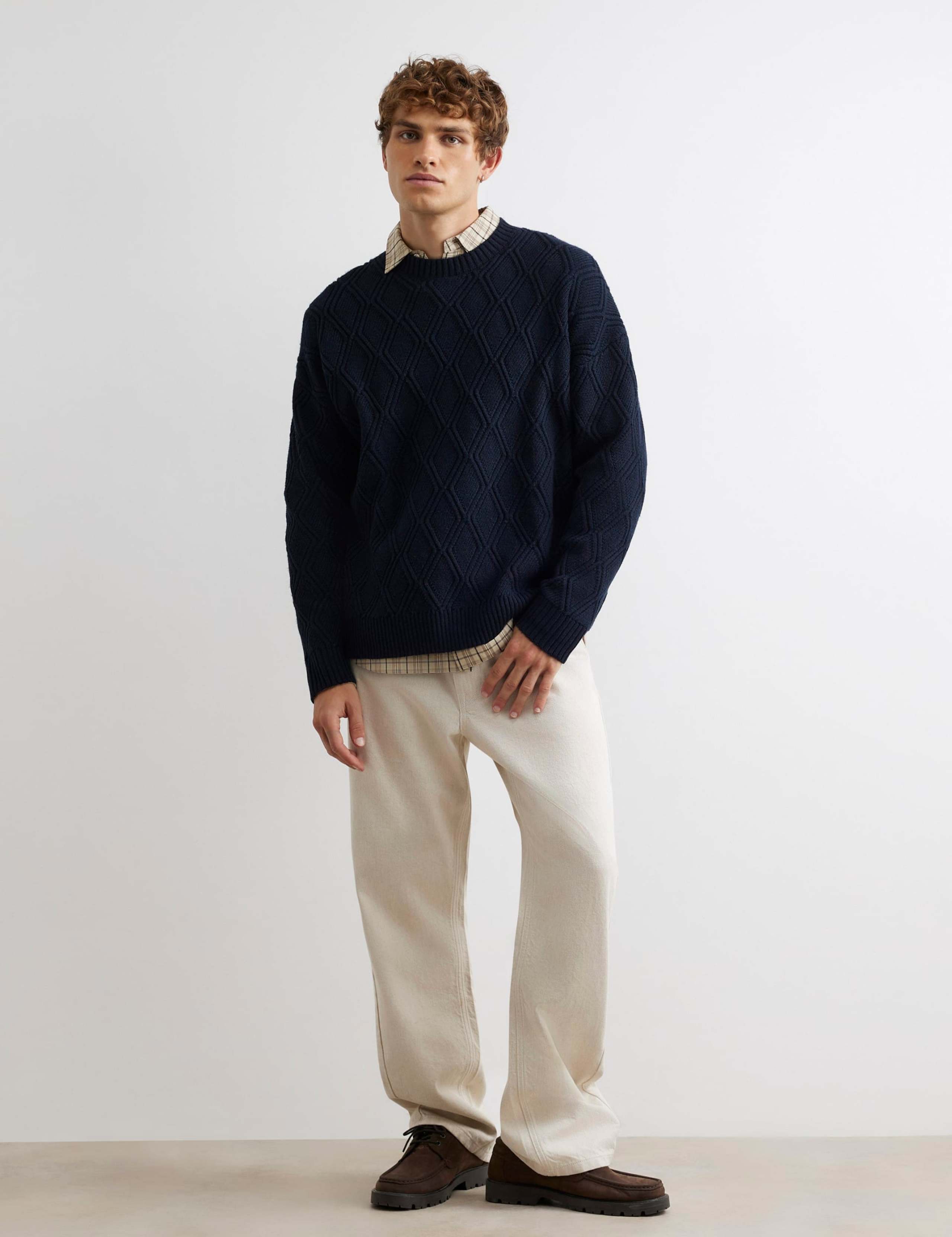 Wool Blend Cable Crew Neck Jumper 1 of 4