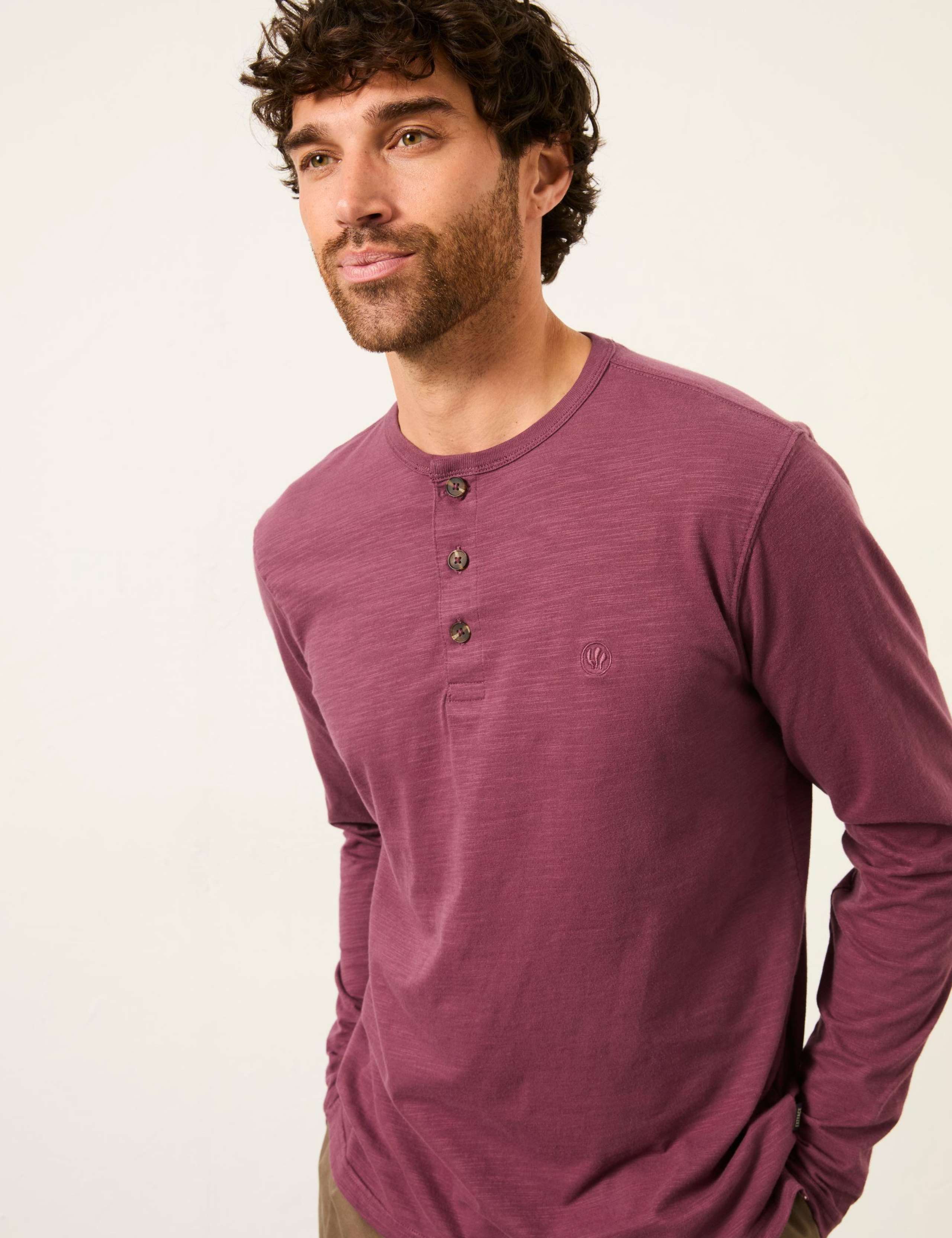 Pure Cotton Henley Long Sleeve T-Shirt 4 of 5