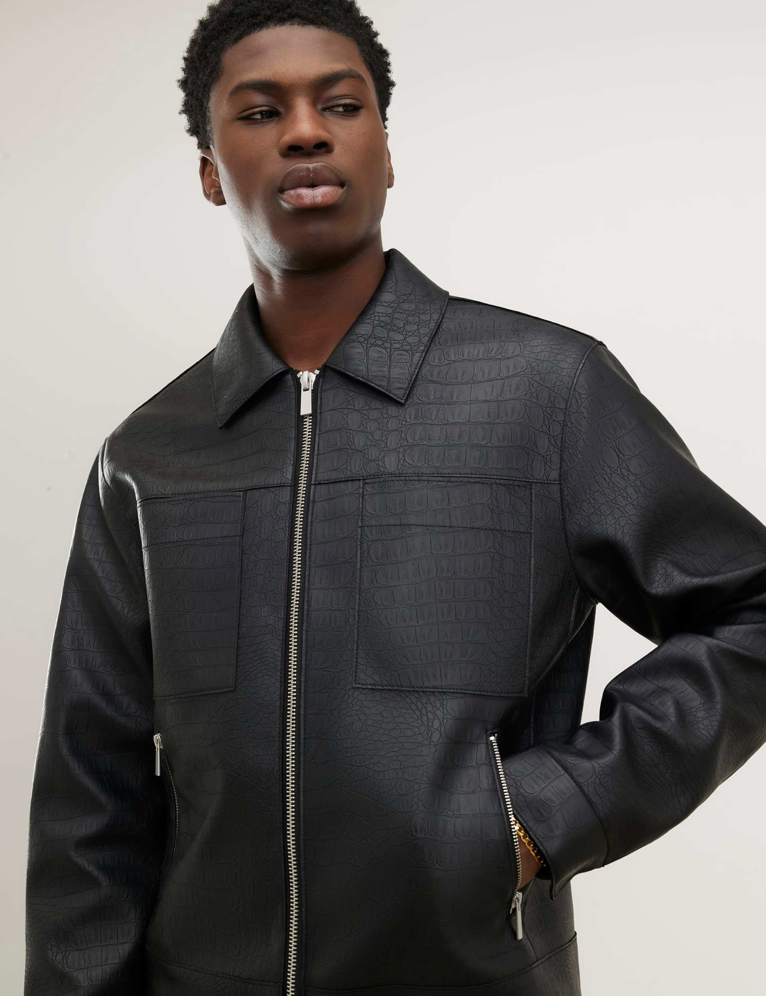 Faux Leather Textured Shacket 3 of 6