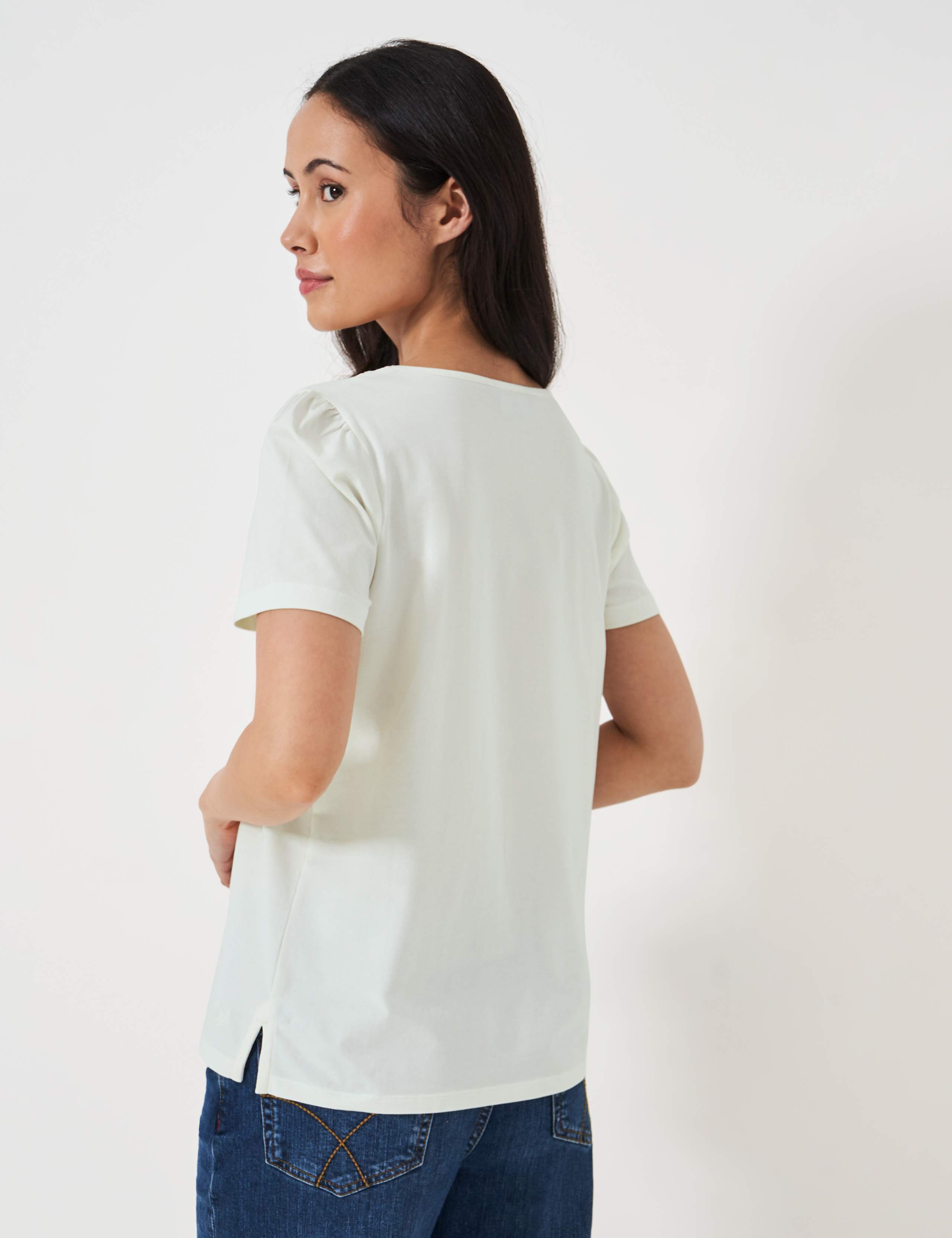 Cotton Rich V-Neck Lace Detail T-Shirt 4 of 5