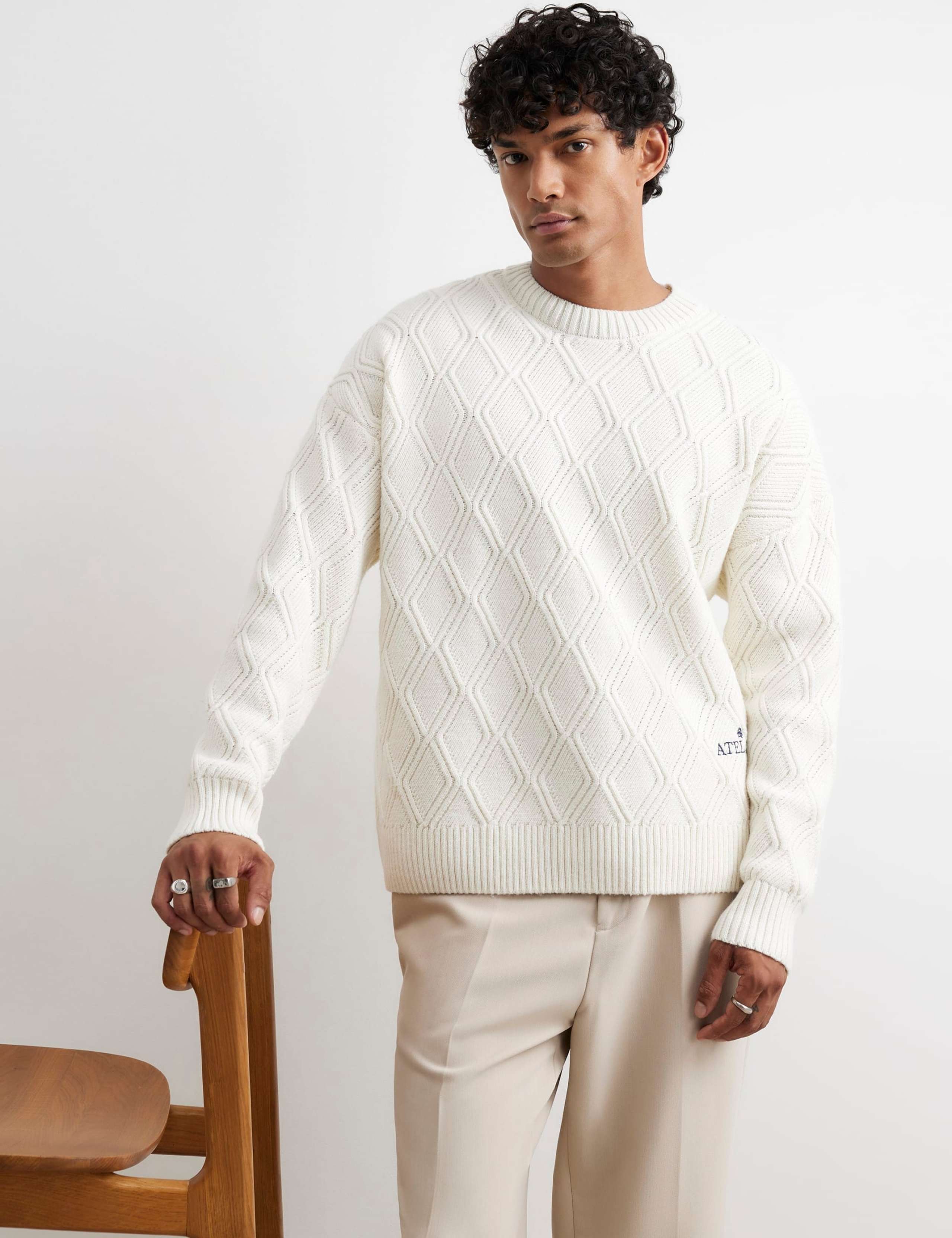 Wool Blend Oversized Cable Knit Crew Neck Jumper 1 of 6