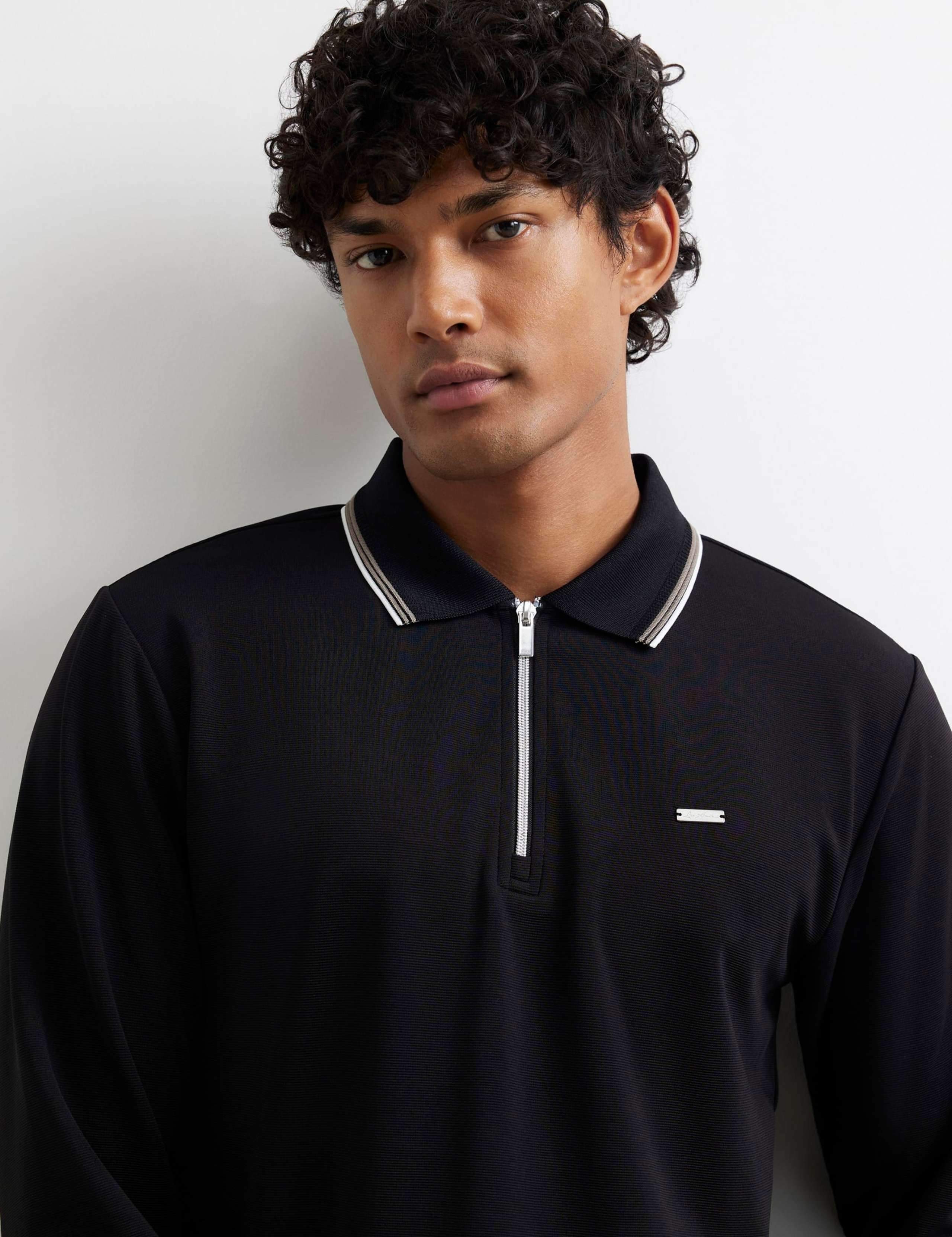 Slim Ottoman Tipped Long Sleeve Polo Shirt 3 of 6
