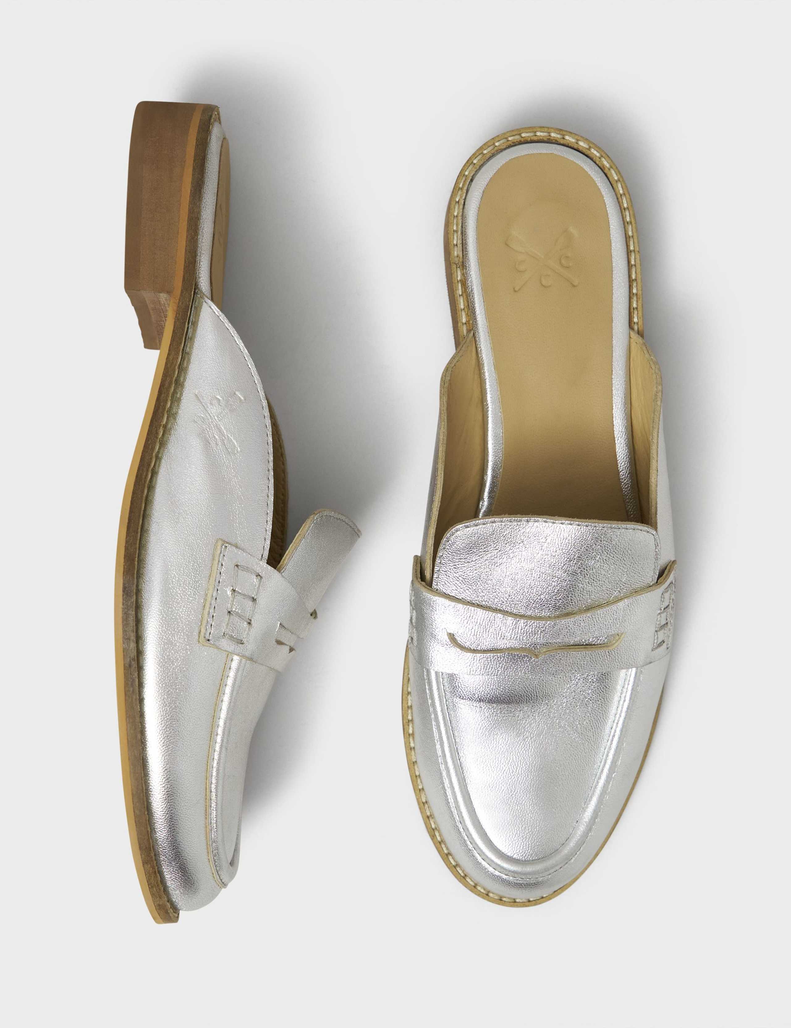 Leather Metallic Backless Block Heel Loafers 3 of 4