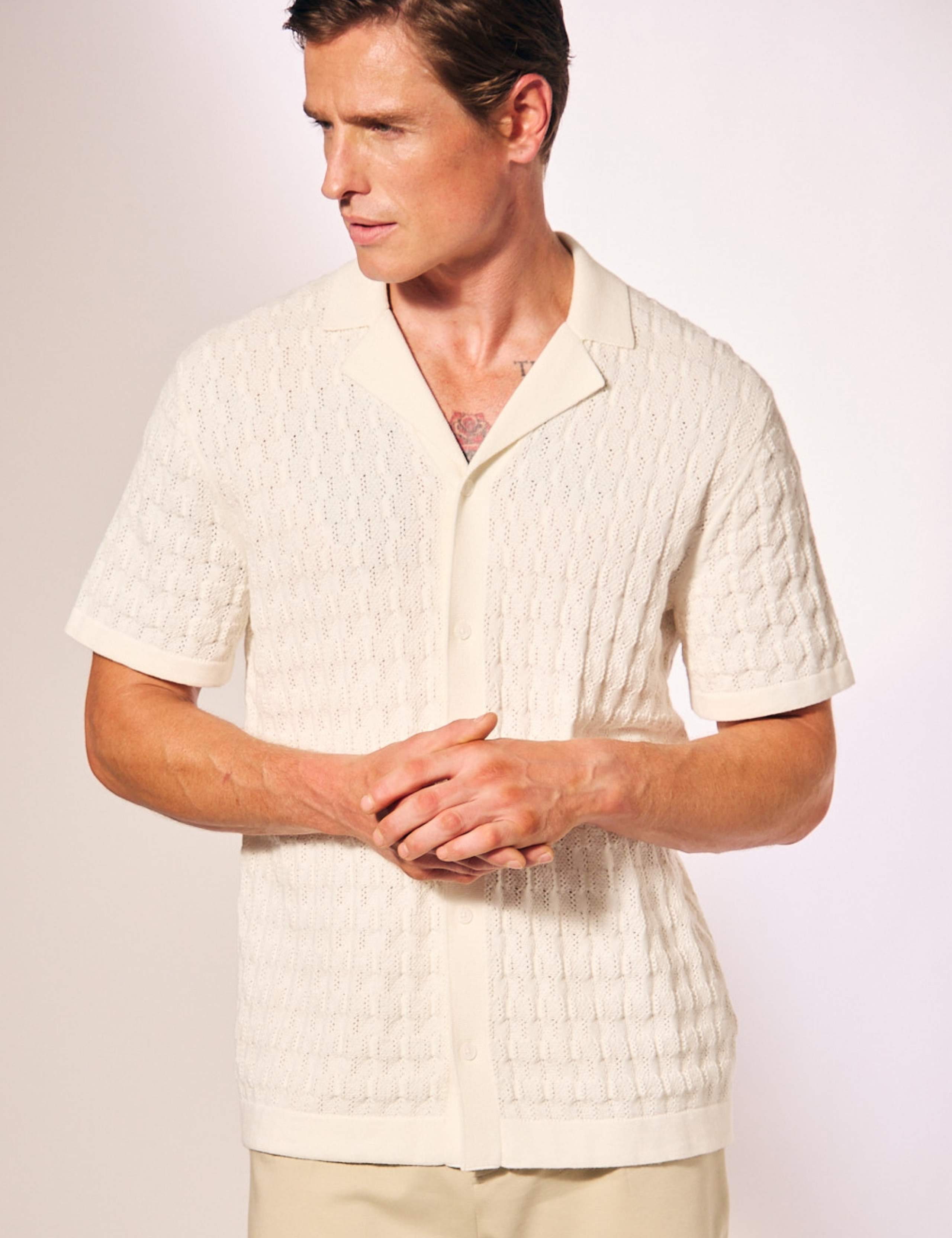 Cotton Rich Textured Knitted Shirt with Silk 2 of 6