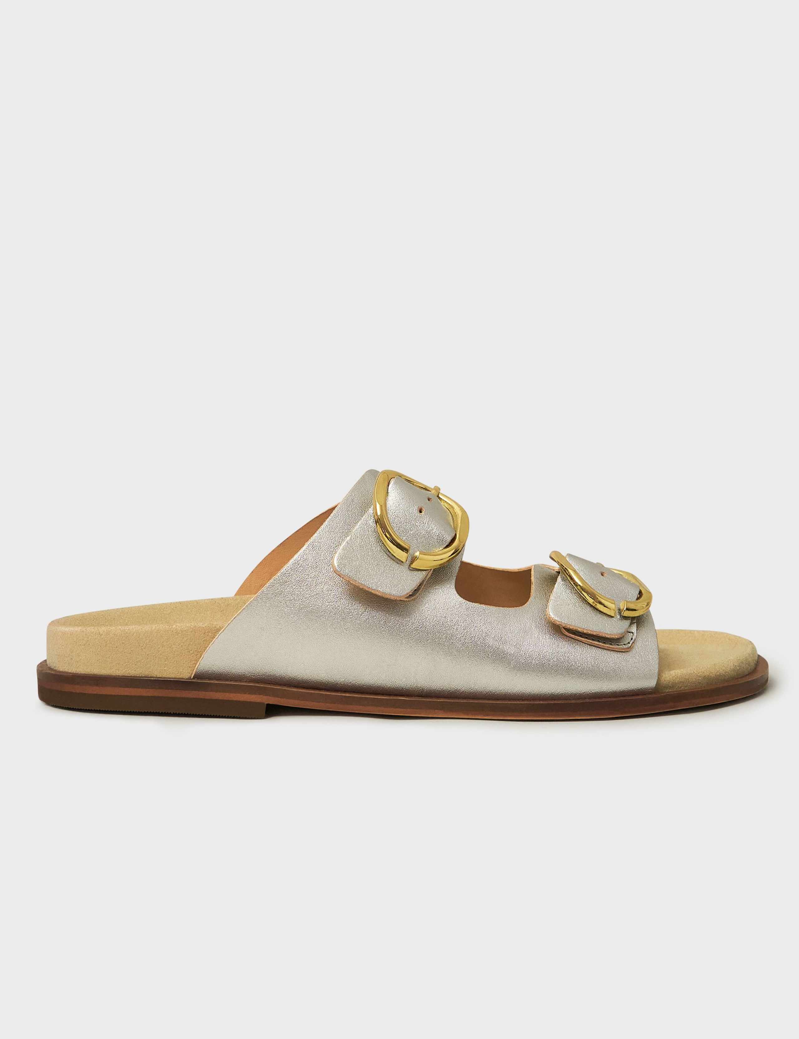 Leather Metallic Buckle Flat Sandals 4 of 4