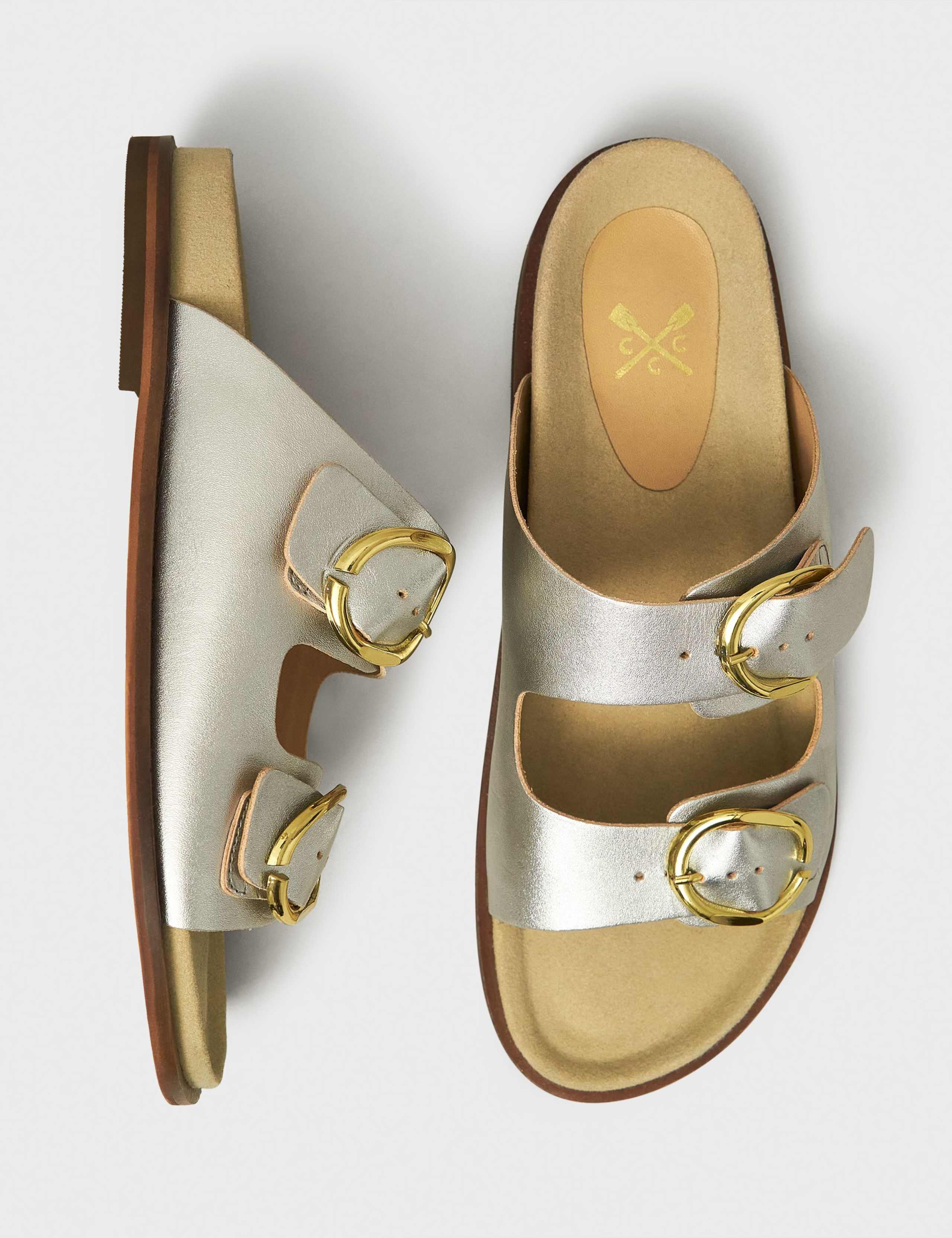 Leather Metallic Buckle Flat Sandals 2 of 4