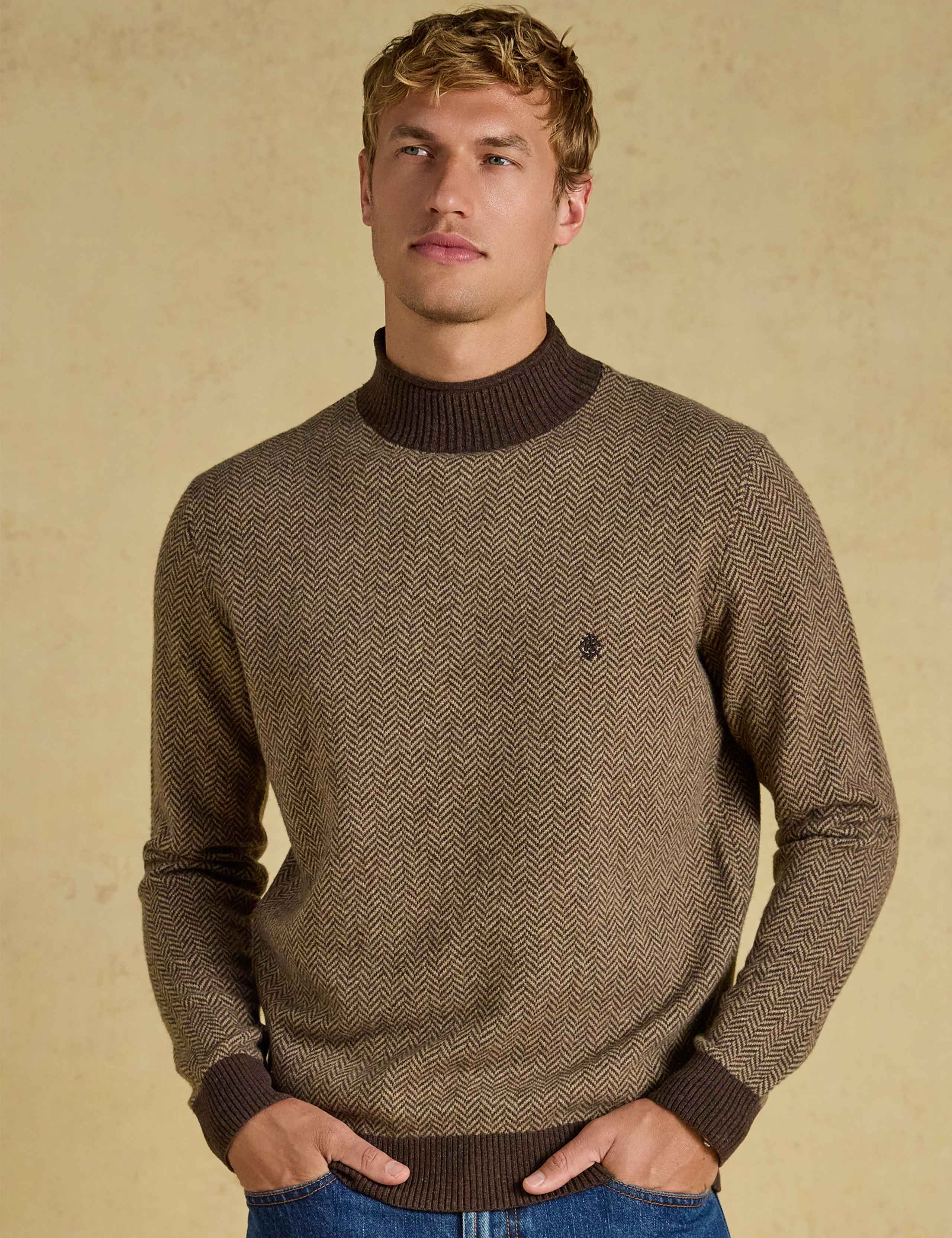 Wool Rich Herringbone High Neck Jumper 1 of 3