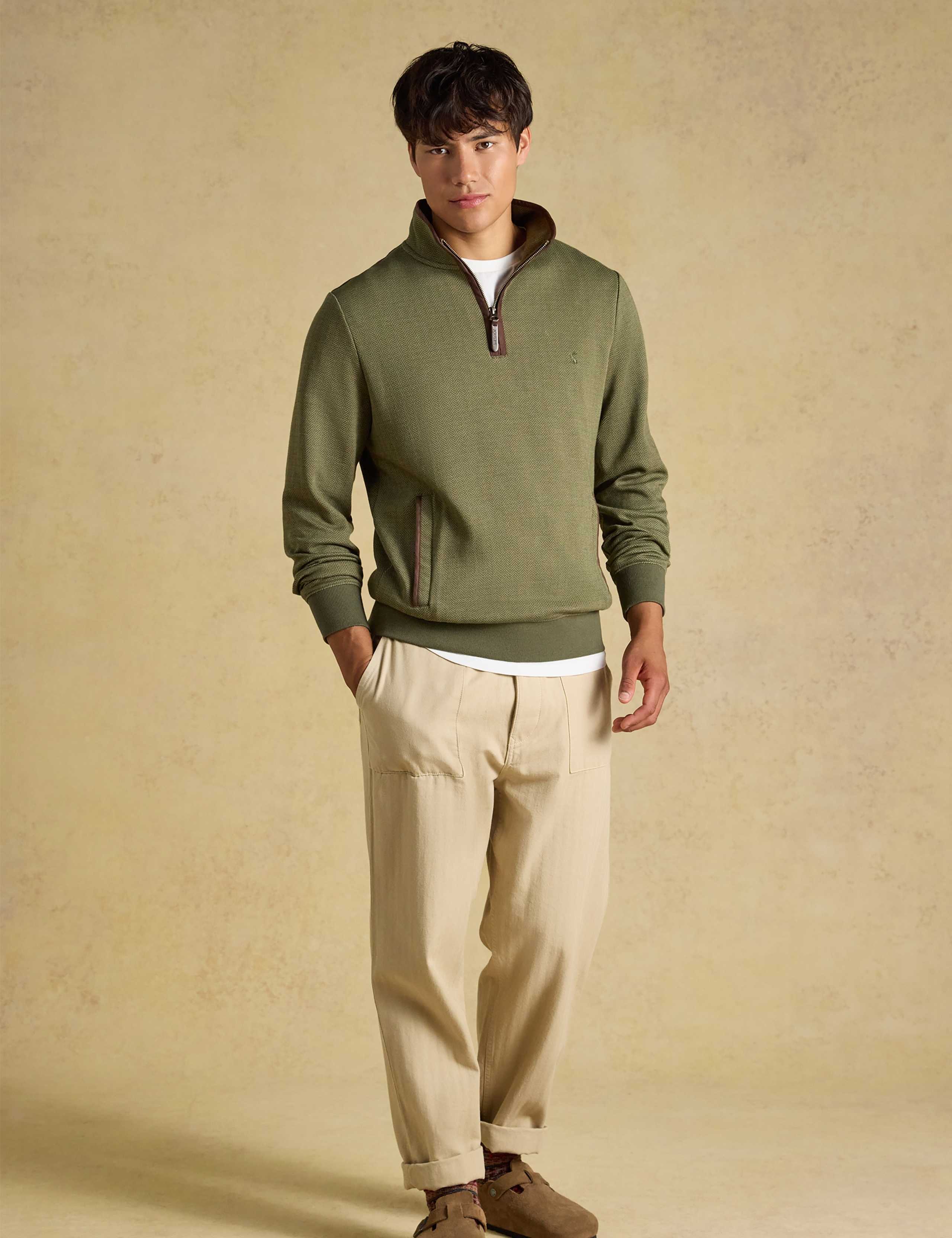 Cotton Rich Herringbone Quarter Zip Sweatshirt 3 of 7