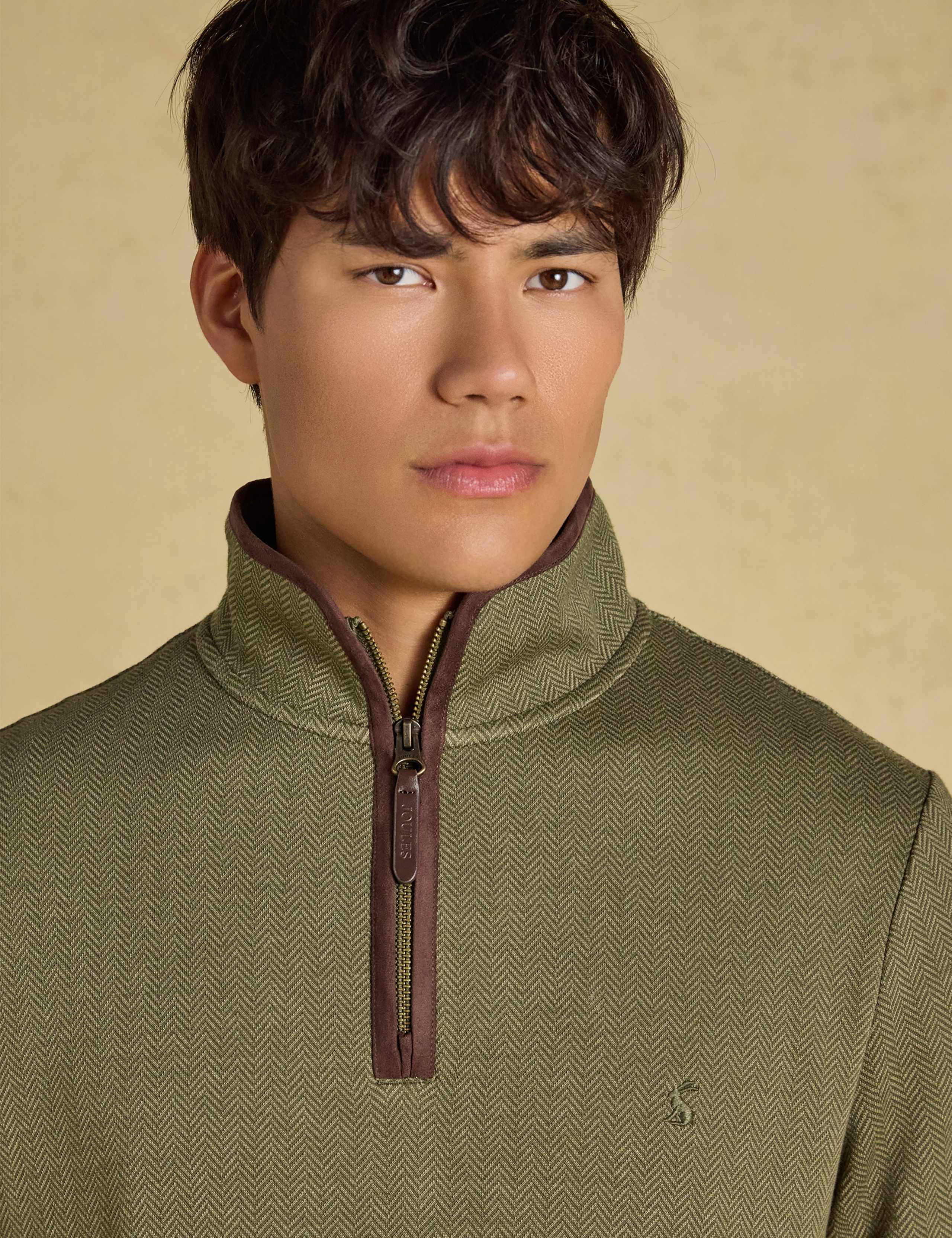 Cotton Rich Herringbone Quarter Zip Sweatshirt 4 of 7