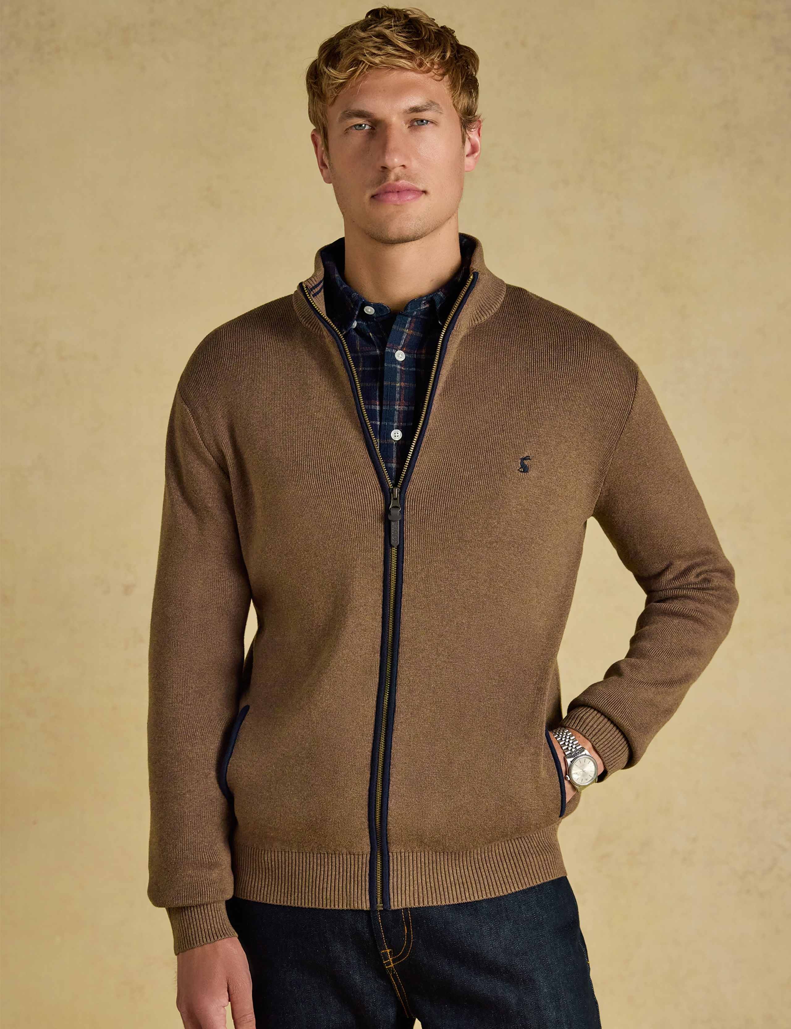 Pure Cotton Textured Funnel Neck Zip Up Cardigan 1 of 7