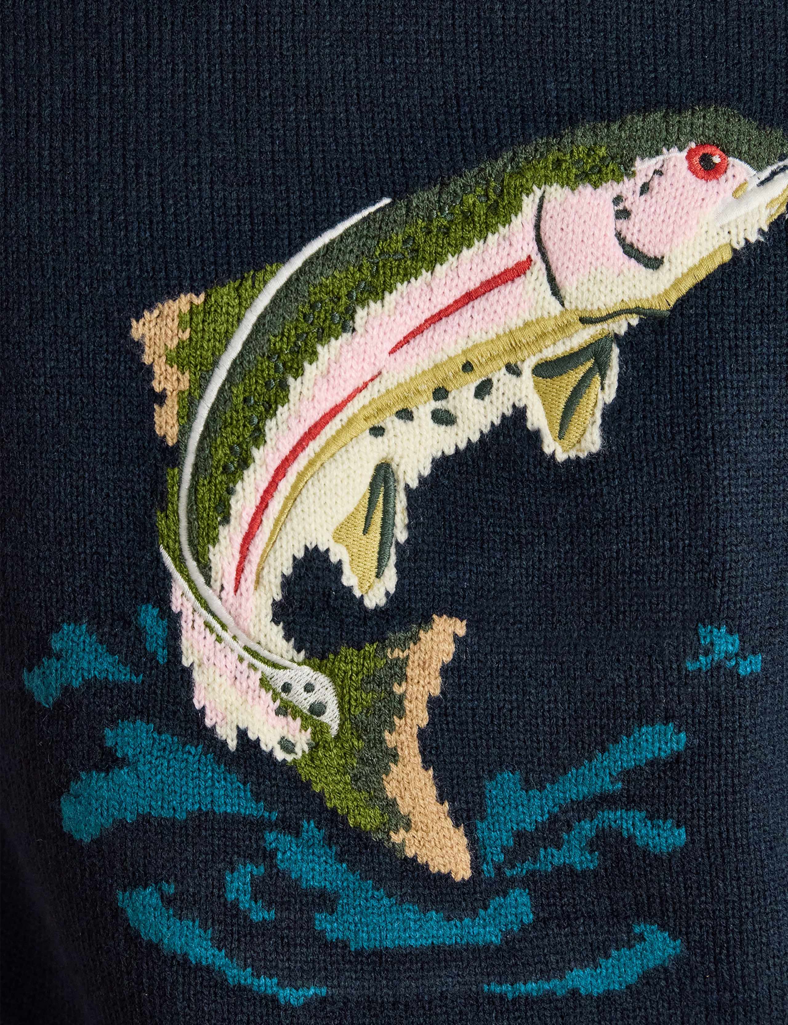 Intarsia Fish Crew Neck Jumper with Wool 6 of 6