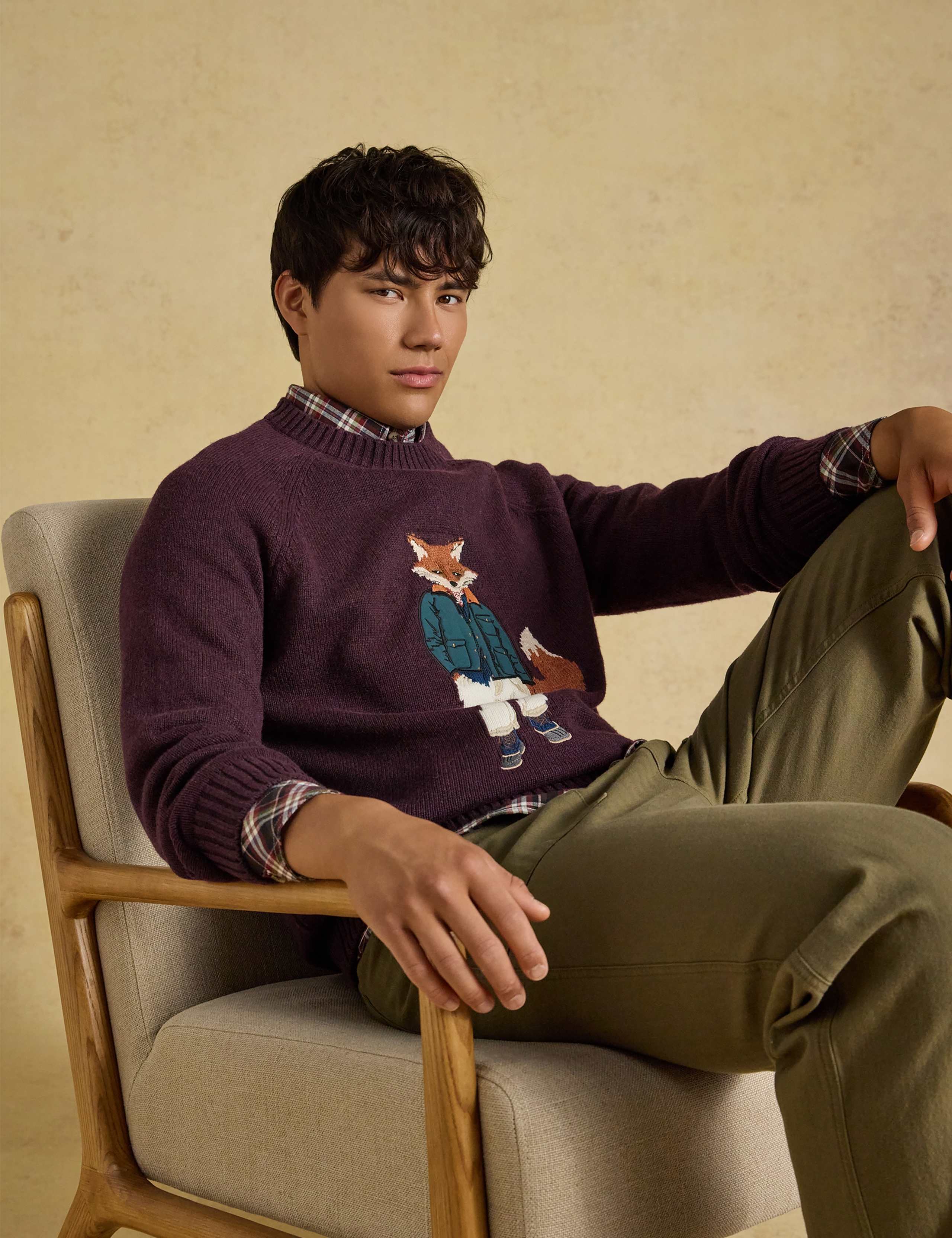 Cotton Rich Intarsia Fox Crew Neck Jumper with Wool 3 of 8