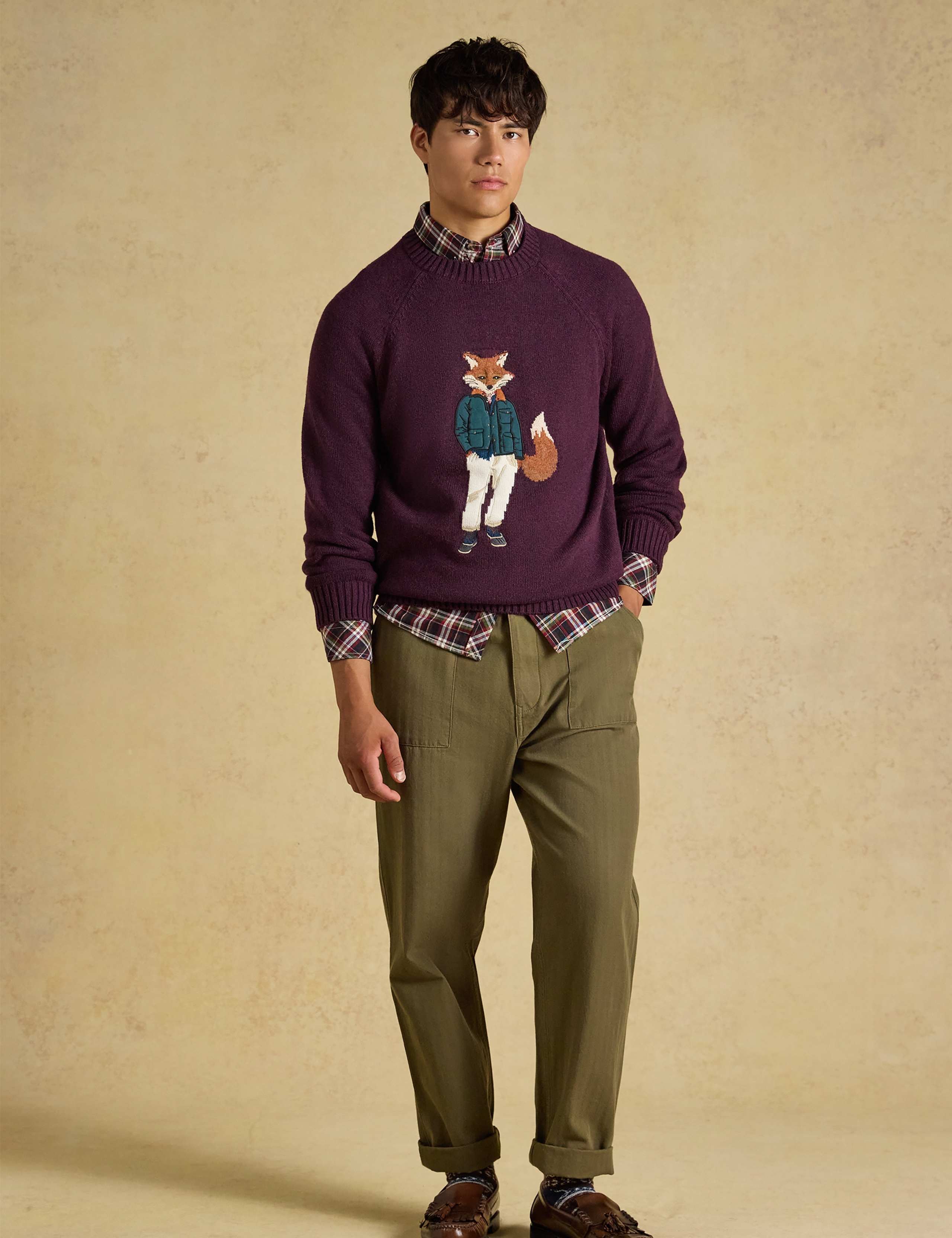 Cotton Rich Intarsia Fox Crew Neck Jumper with Wool 4 of 8