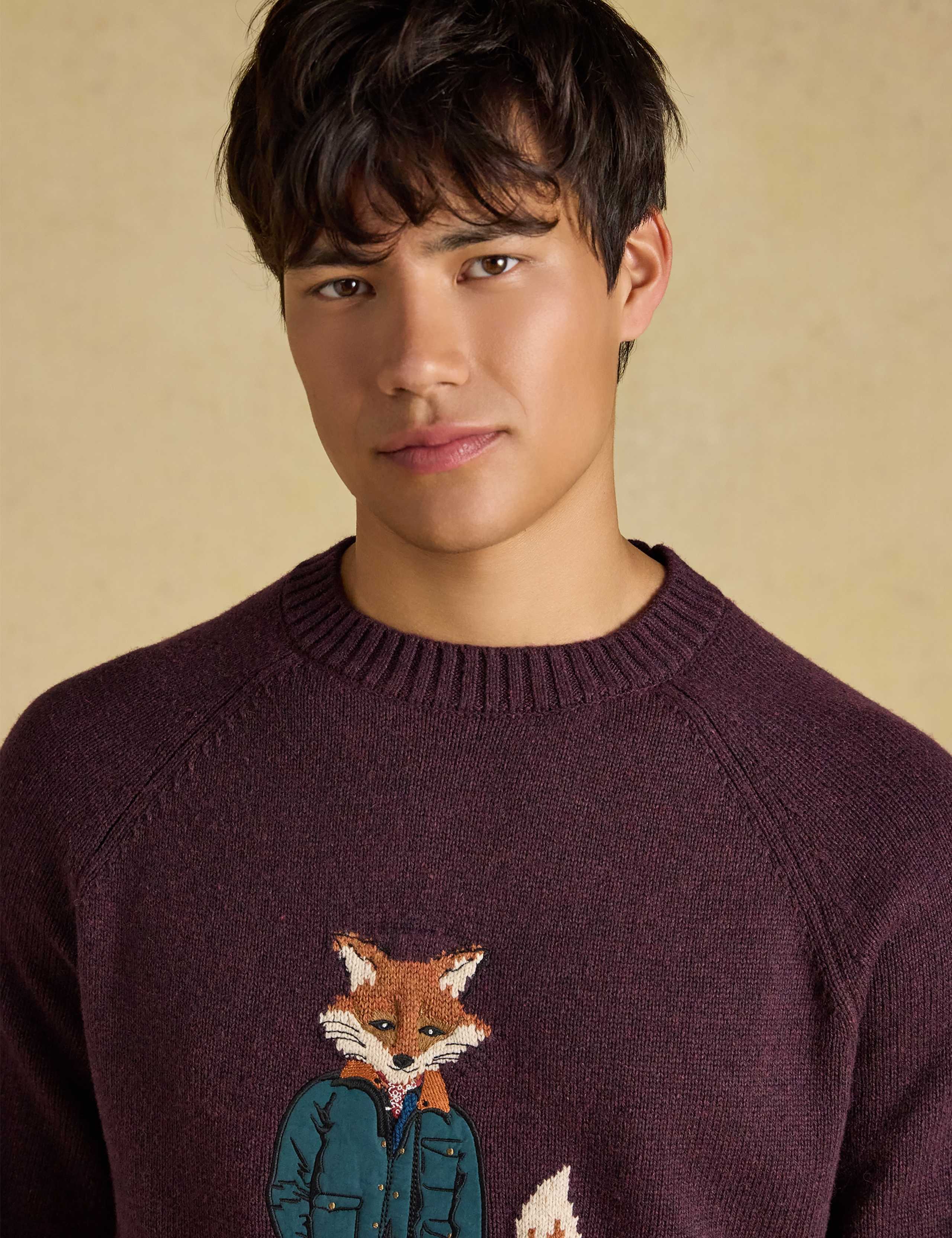 Cotton Rich Intarsia Fox Crew Neck Jumper with Wool 6 of 8