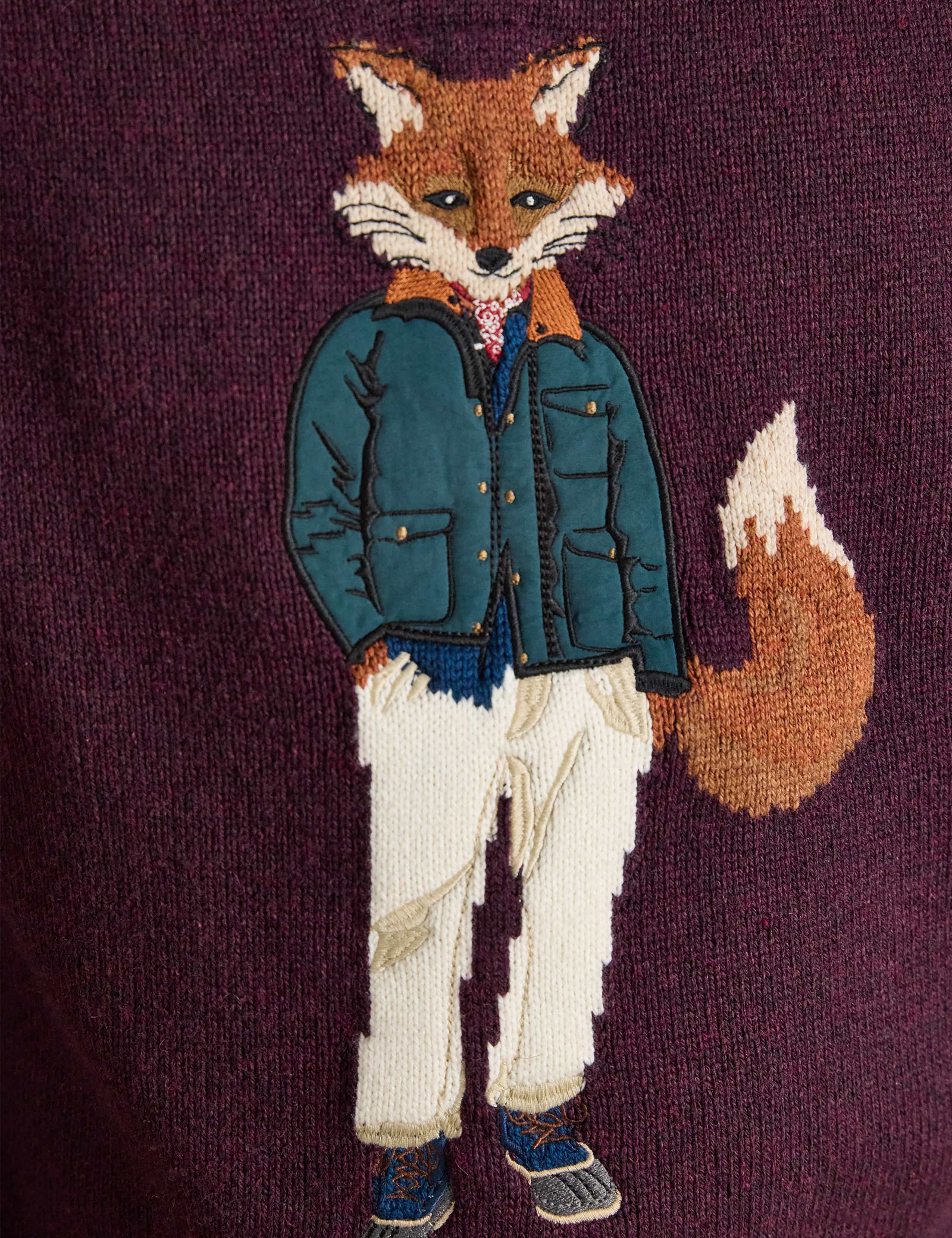 Cotton Rich Intarsia Fox Crew Neck Jumper with Wool 8 of 8