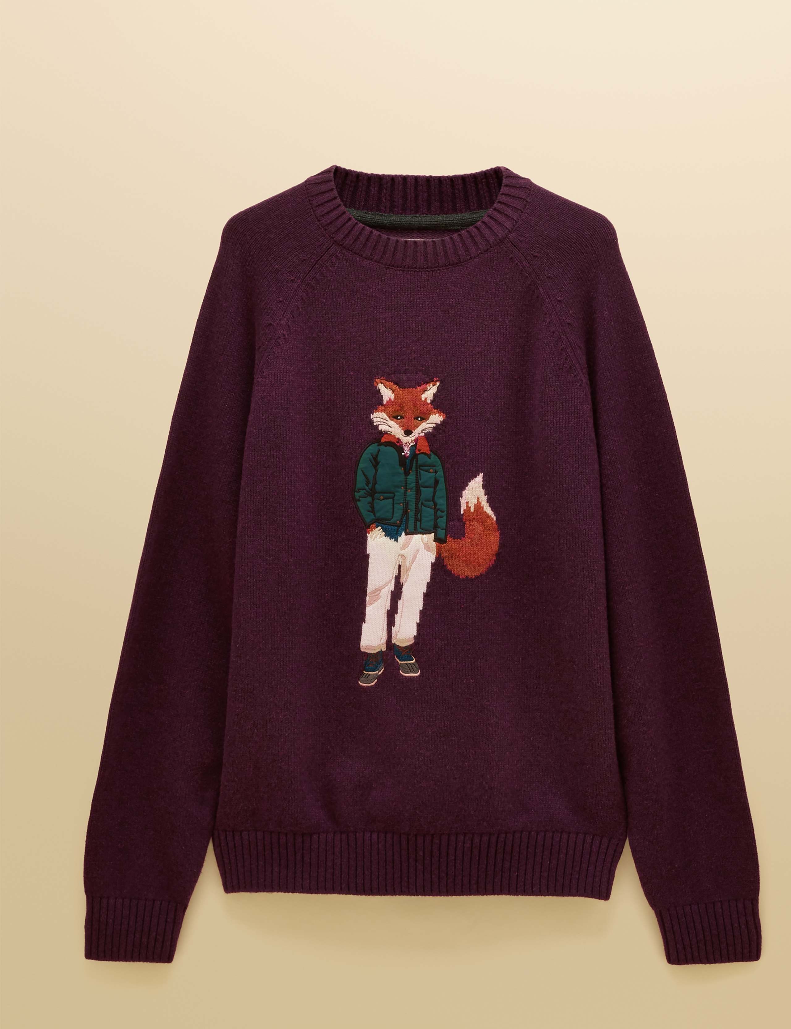 Cotton Rich Intarsia Fox Crew Neck Jumper with Wool 2 of 8