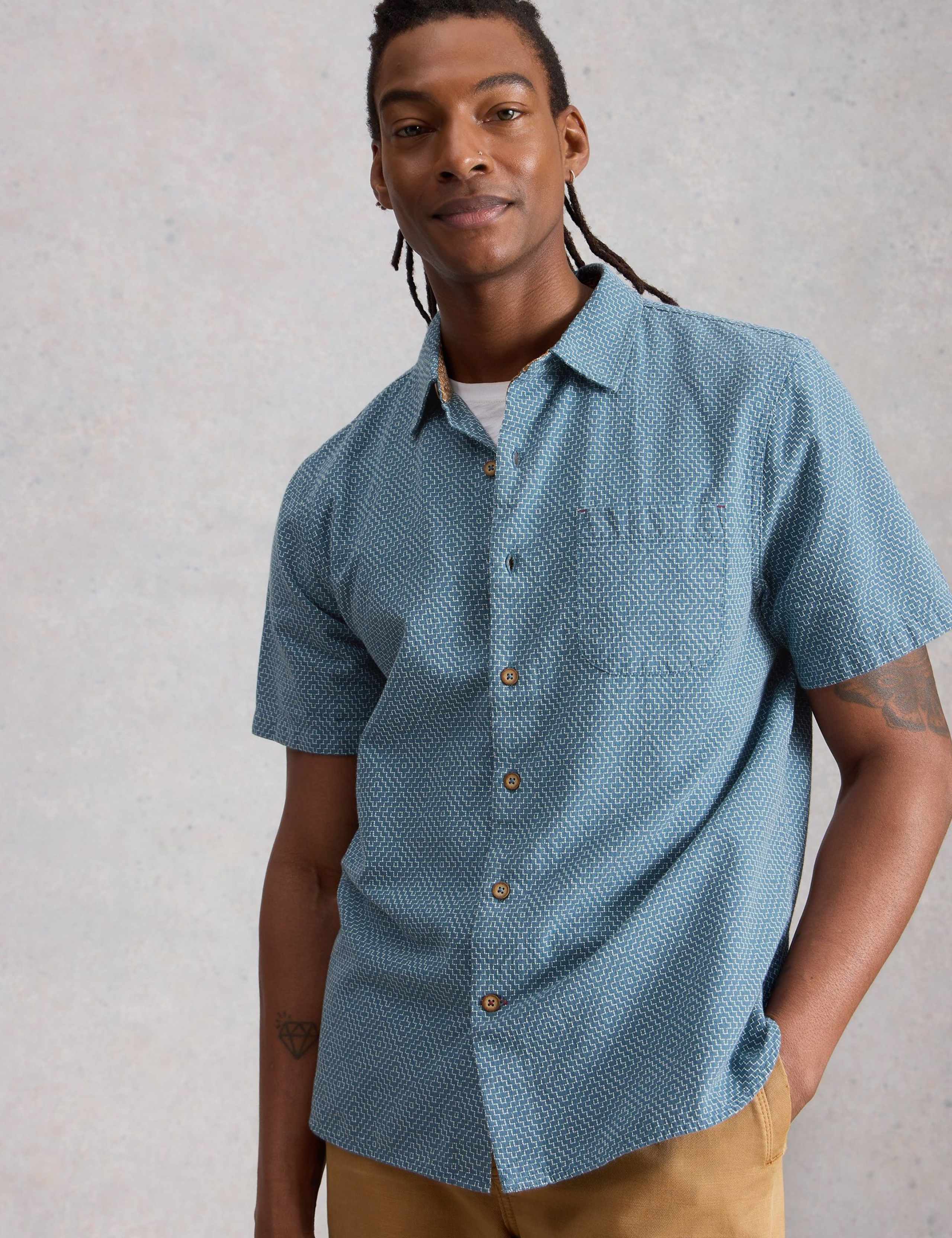 Regular Fit Pure Cotton Tile Pattern Shirt 3 of 6
