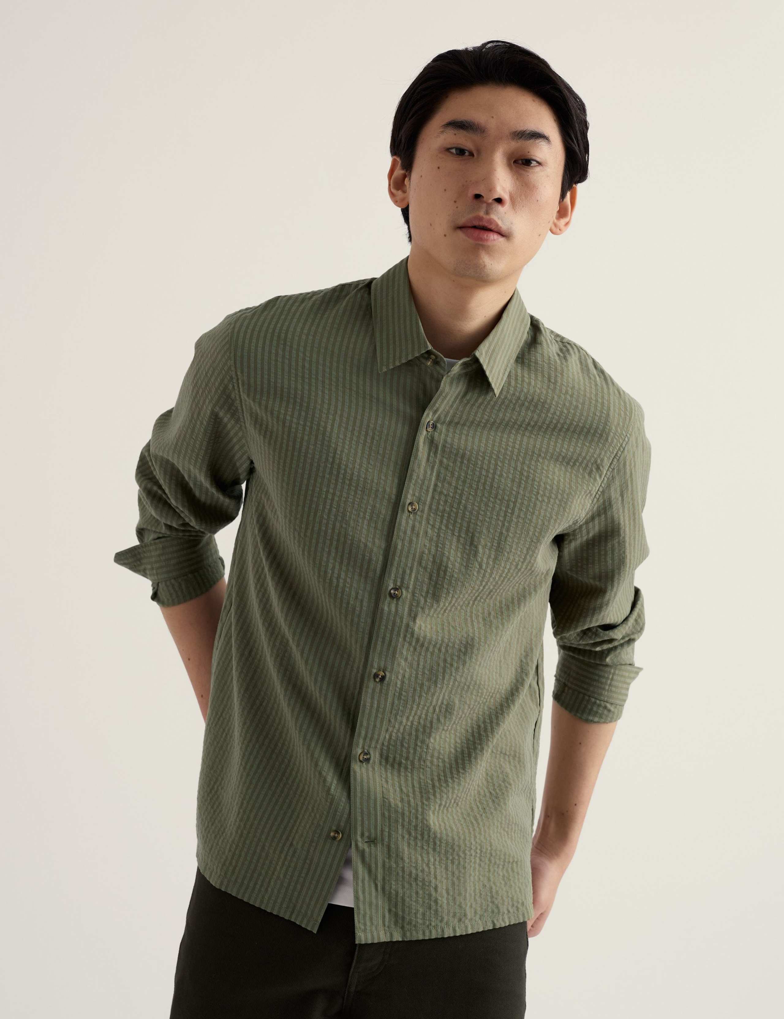 Cotton Blend Striped Overshirt 1 of 5