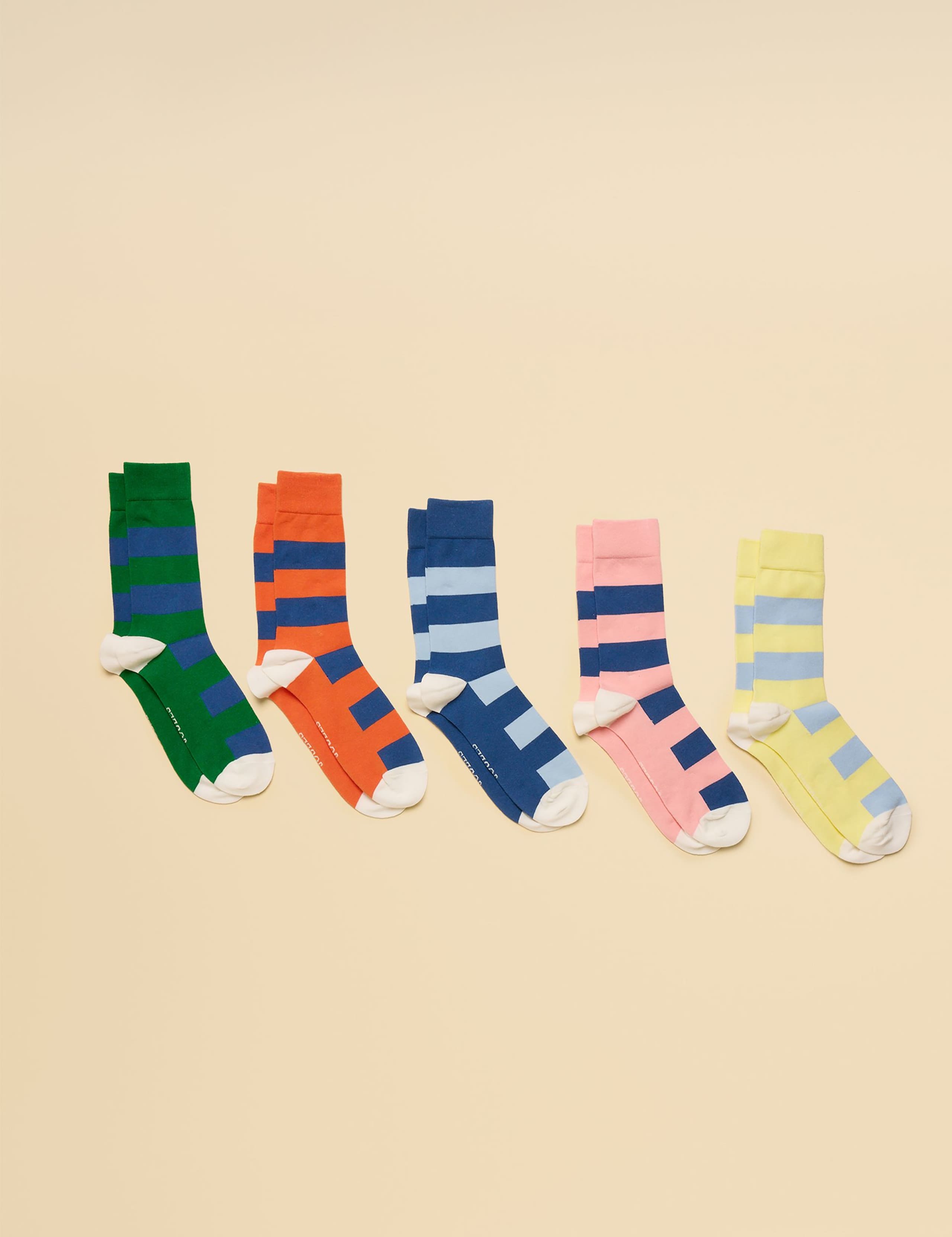 5 Pack Striped Cotton Rich Socks 1 of 3
