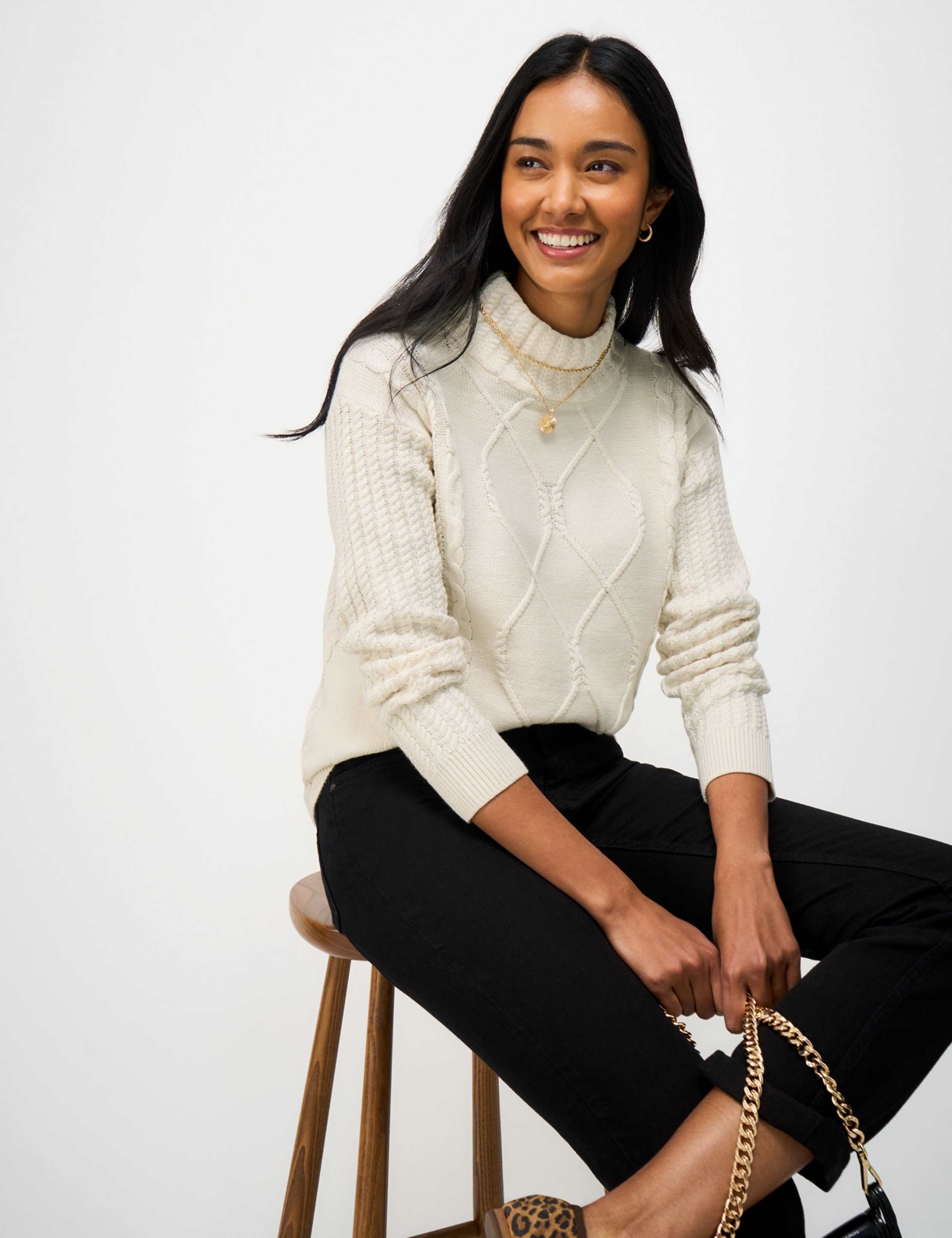 Pure Cotton Cable Knit Roll Neck Jumper 5 of 5