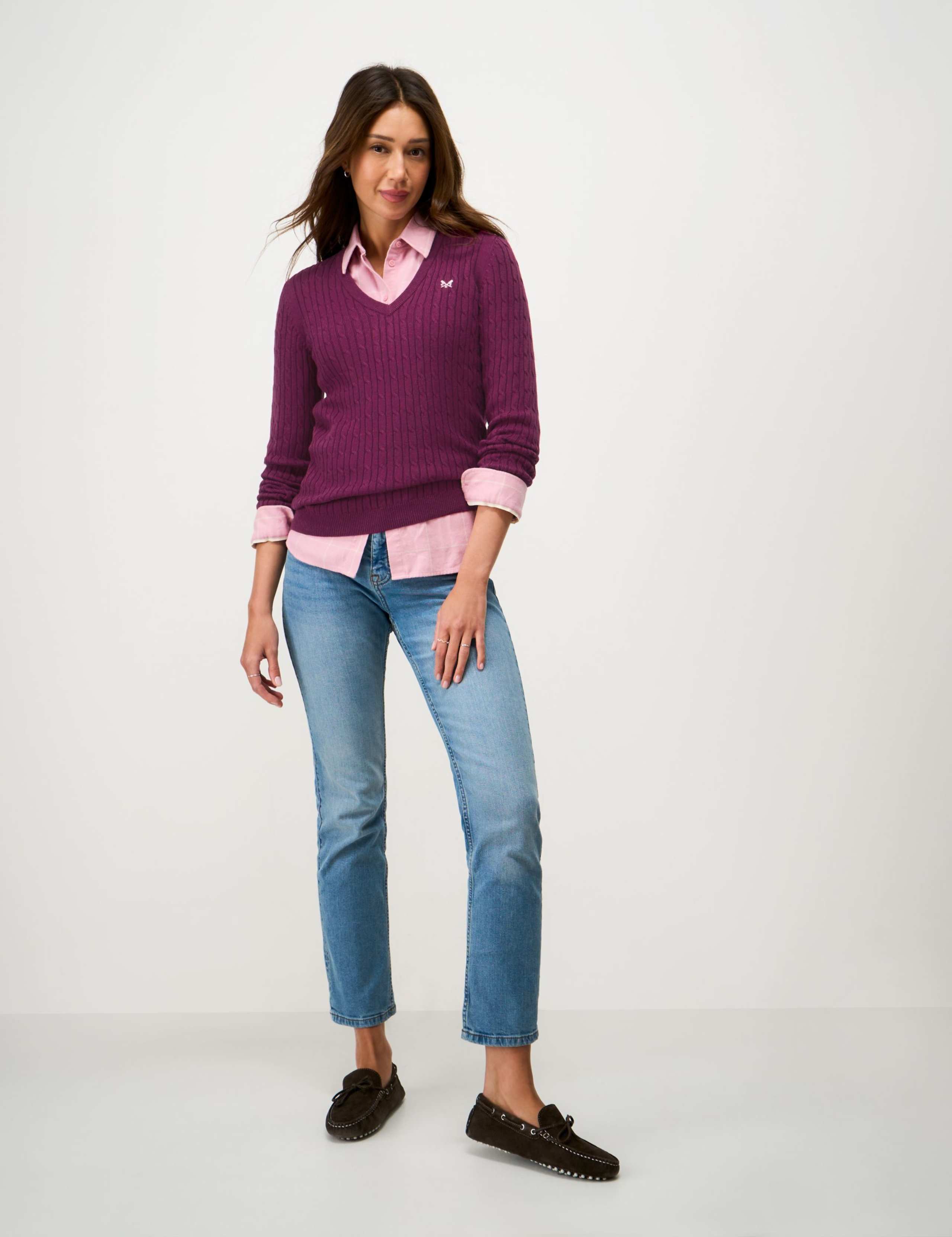 Cotton Rich Cable Knit V-Neck Jumper 1 of 5