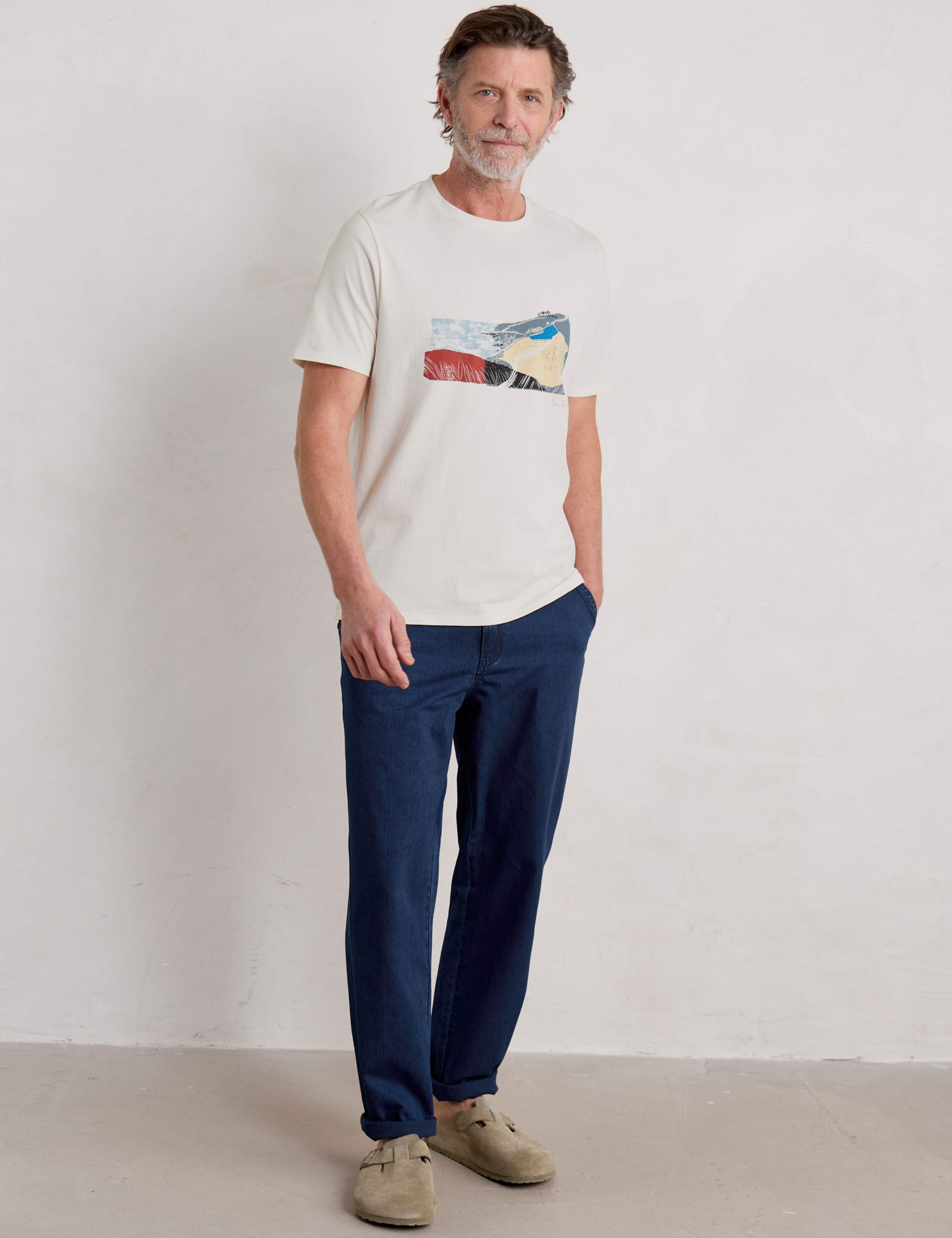 Pure Cotton Coastal Print Crew Neck T-Shirt 1 of 5