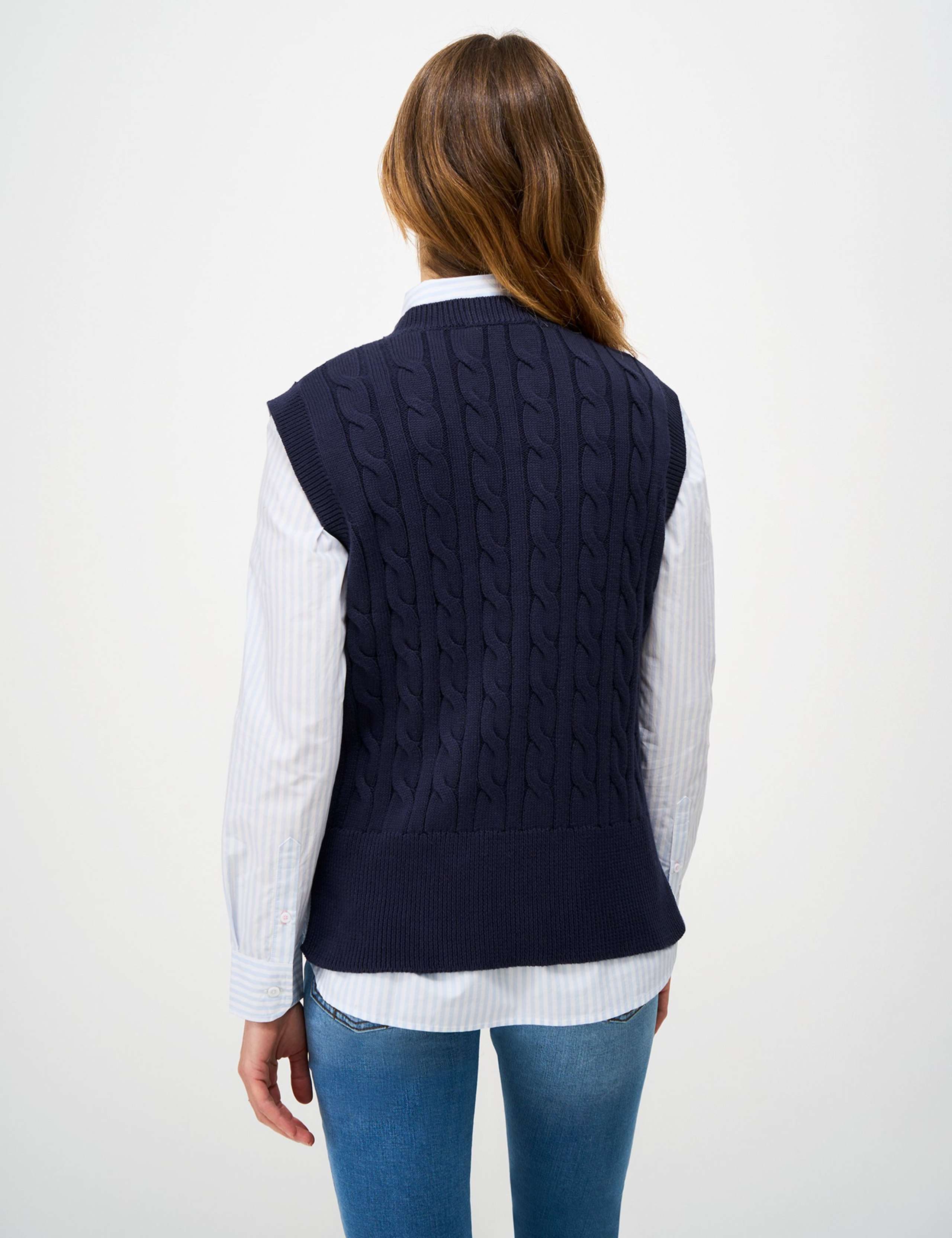 Pure Cotton Cable Crew Neck Knitted Vest 3 of 5
