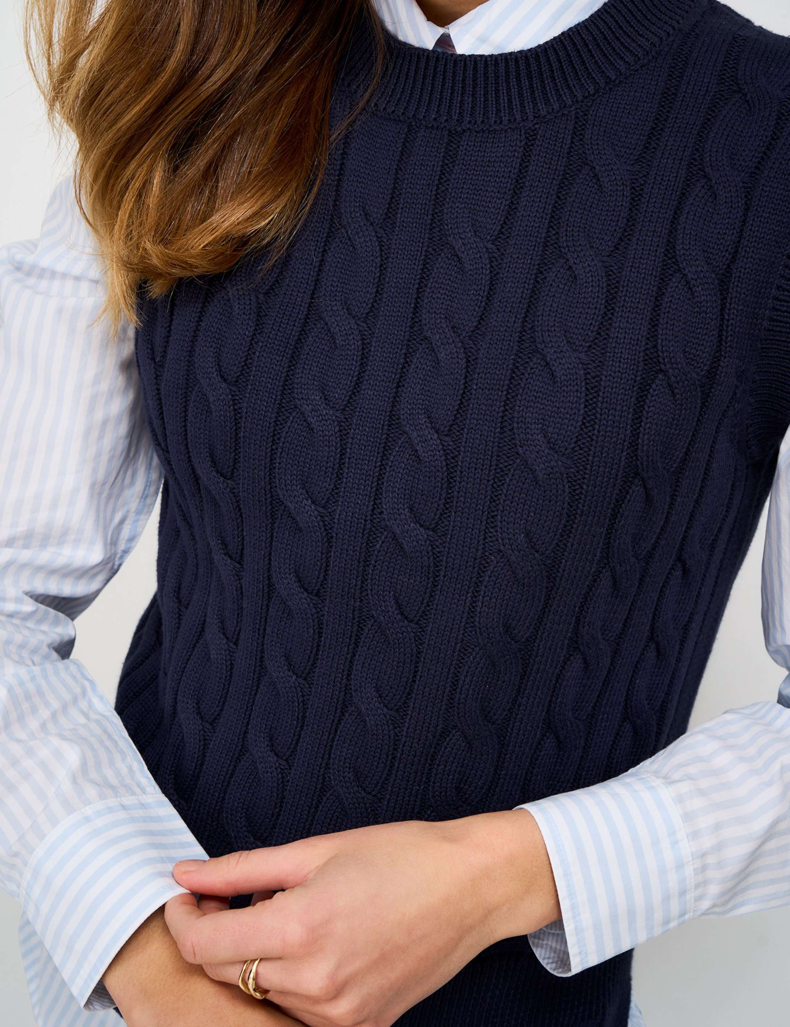 Pure Cotton Cable Crew Neck Knitted Vest 4 of 5