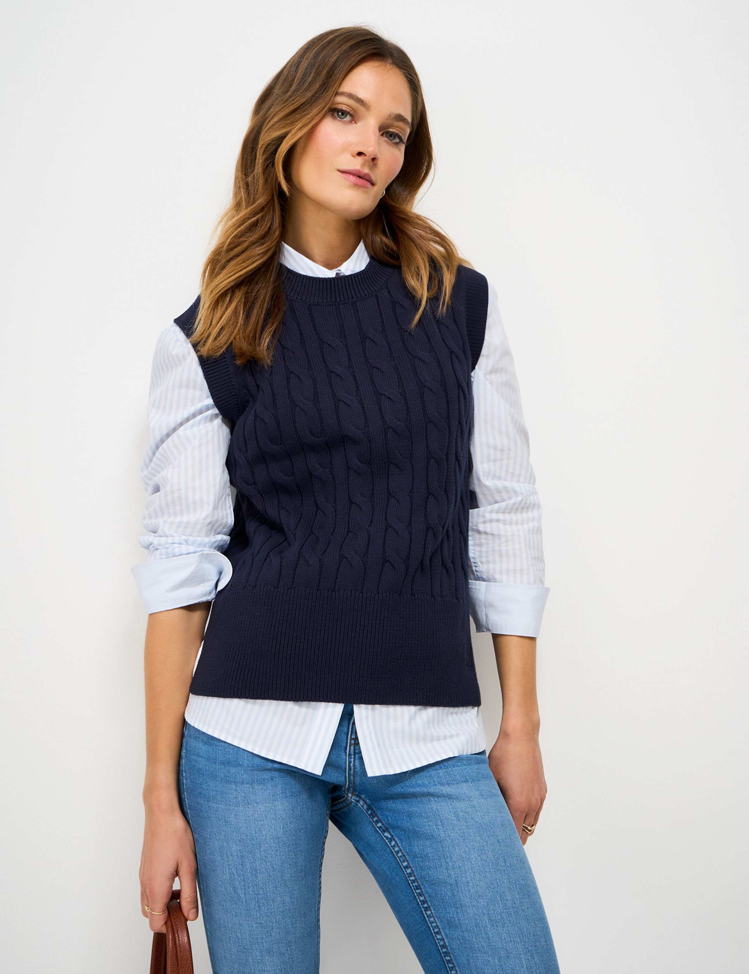 Pure Cotton Cable Crew Neck Knitted Vest 5 of 5