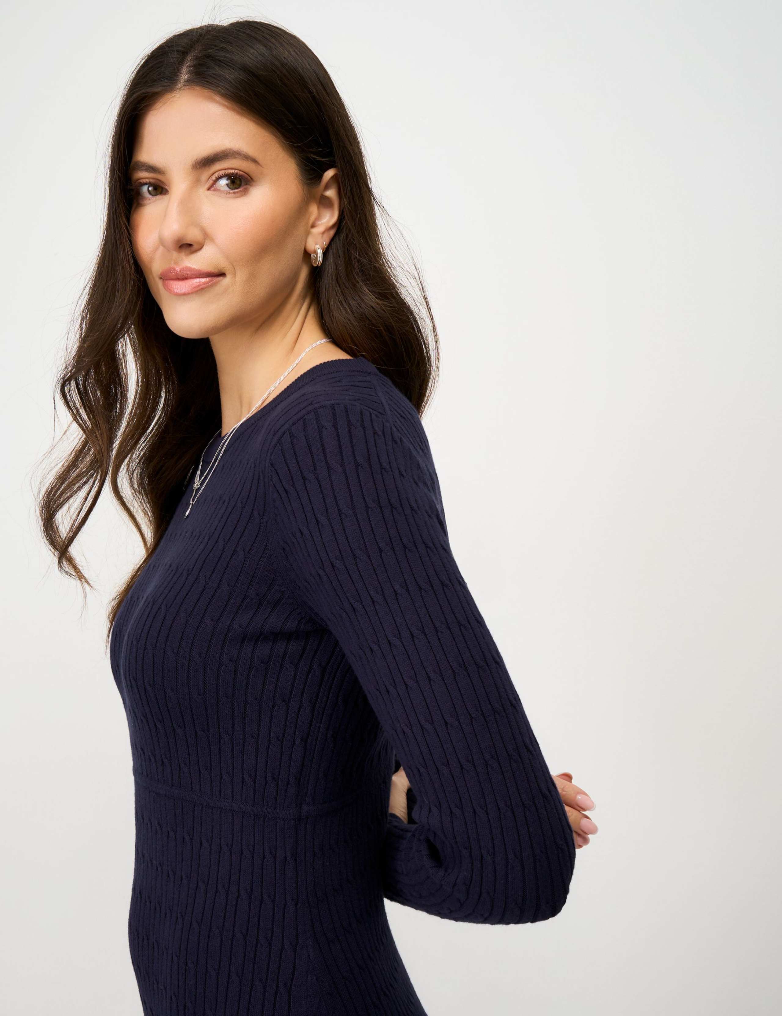 Cotton Rich Cable Midi Skater Knitted Dress 3 of 5