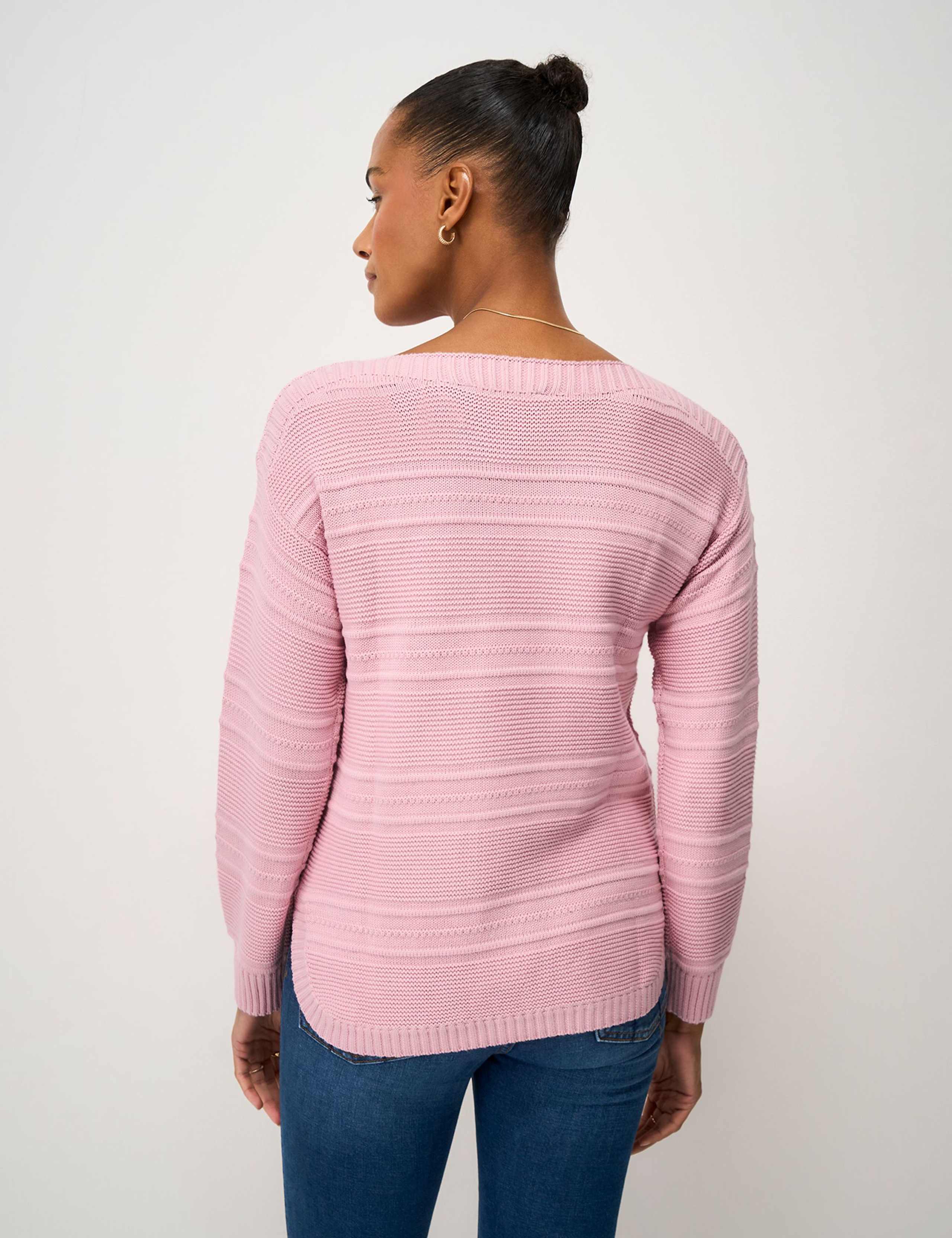 Cotton Rich Textured Slash Neck Jumper 5 of 5