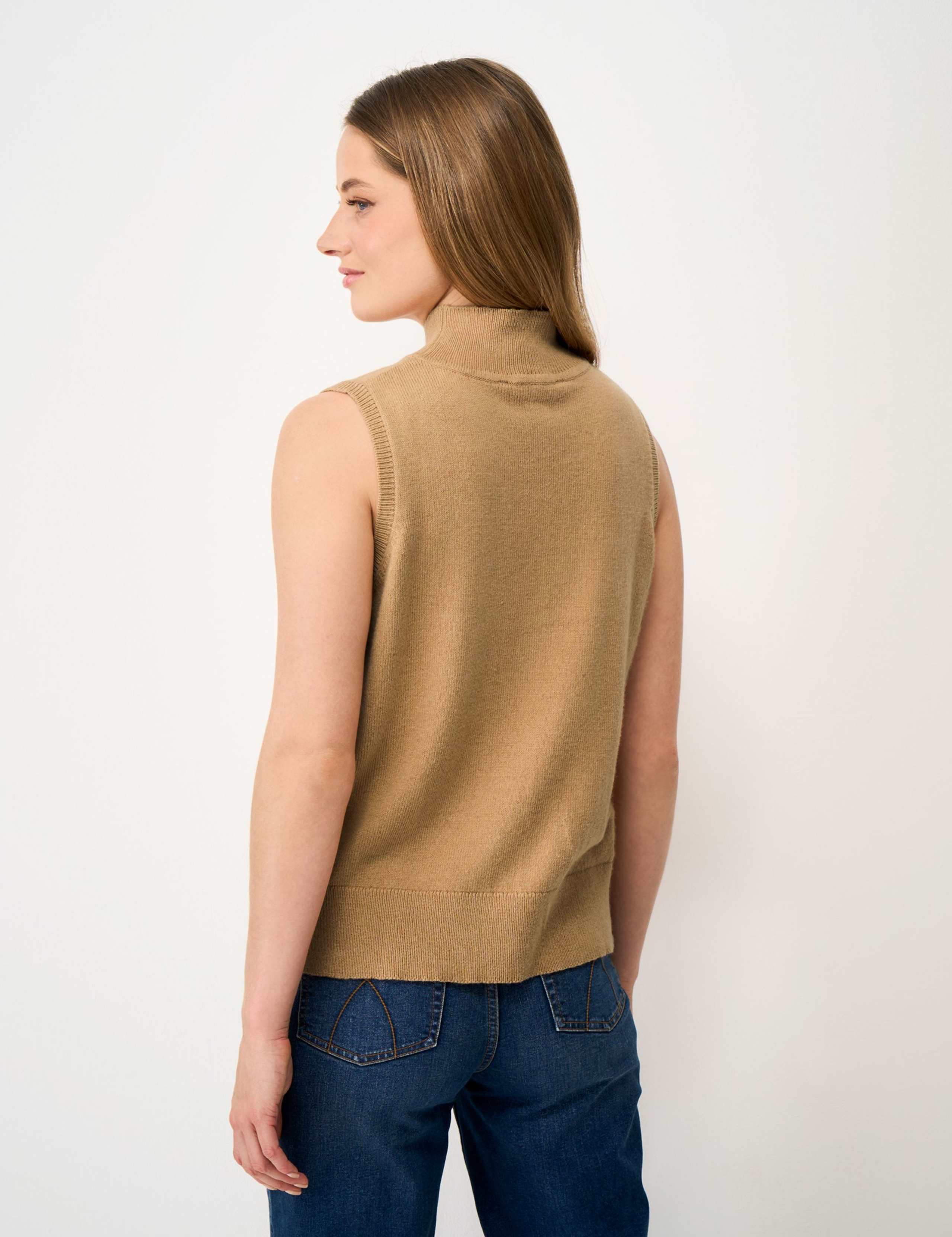 Cotton Rich Funnel Neck Knitted Vest with Wool 4 of 5