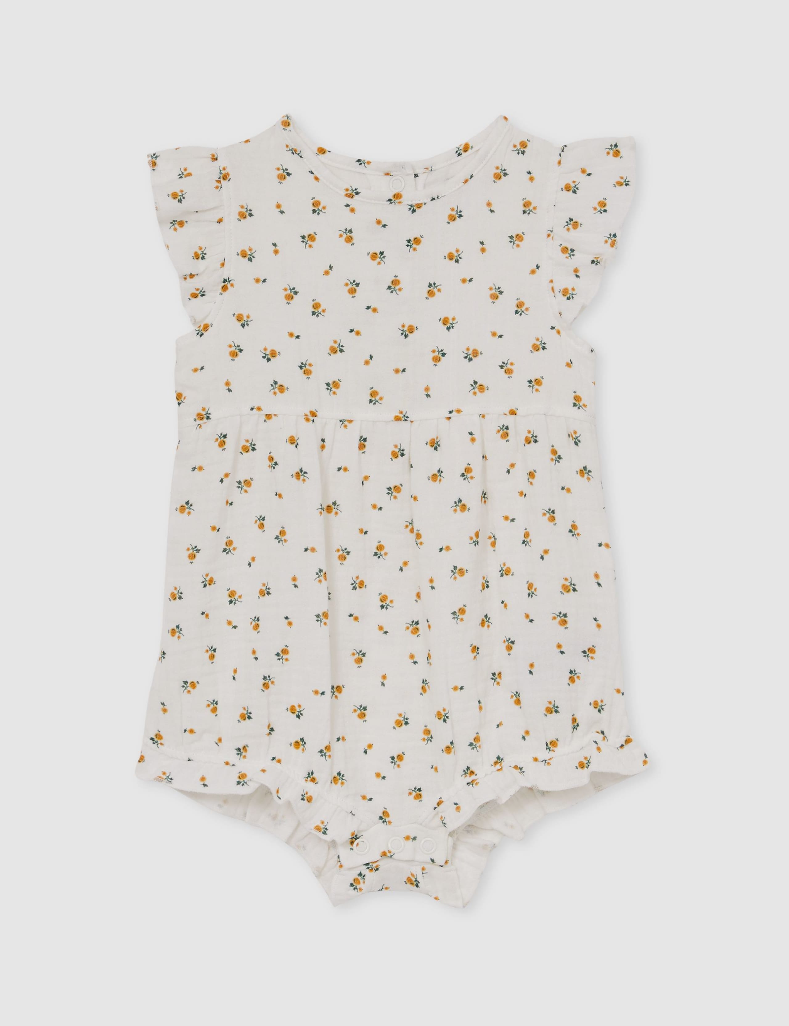 Pure Cotton Floral Romper (0-24 Mths) 2 of 4