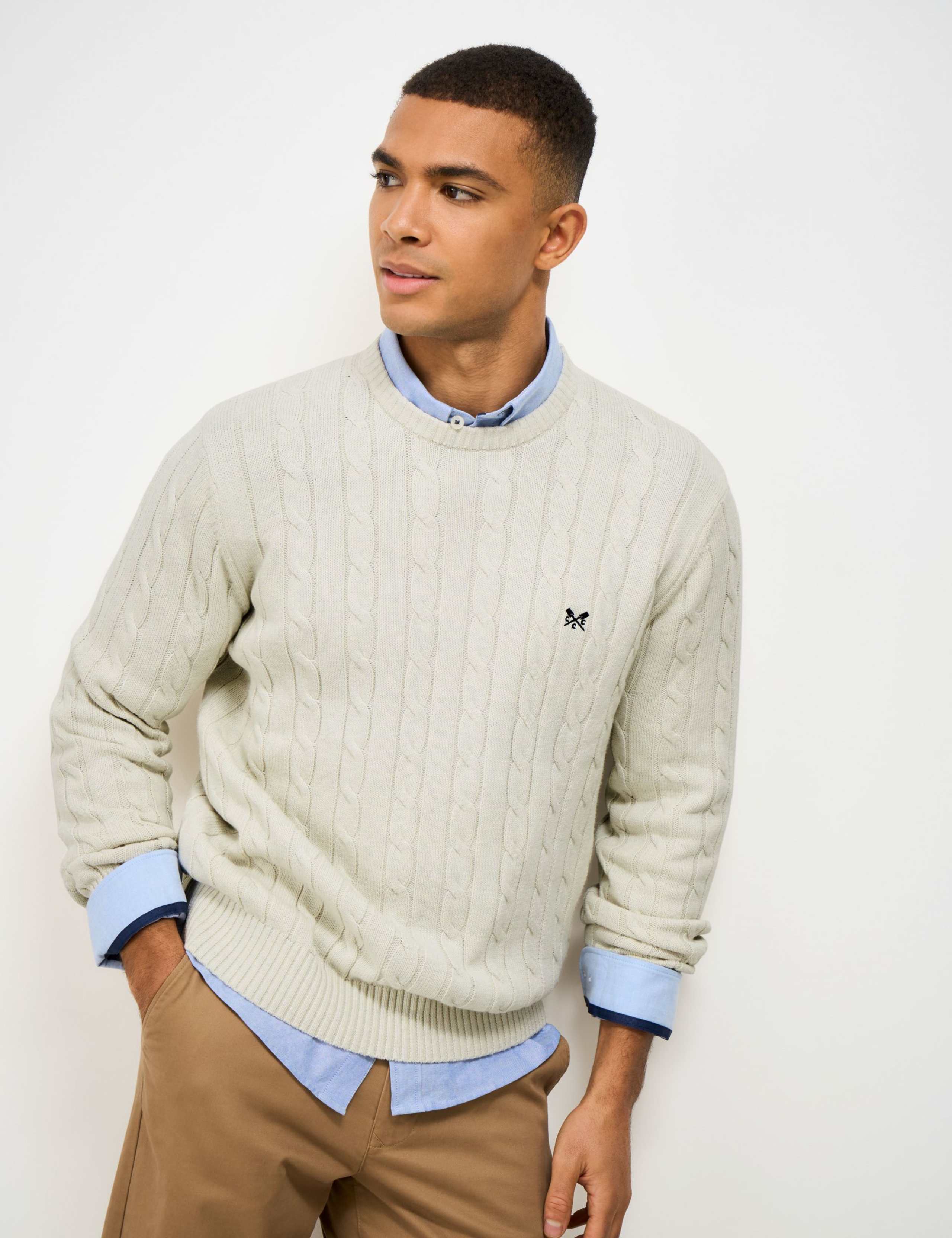 Pure Cotton Cable Crew Neck Jumper 1 of 5