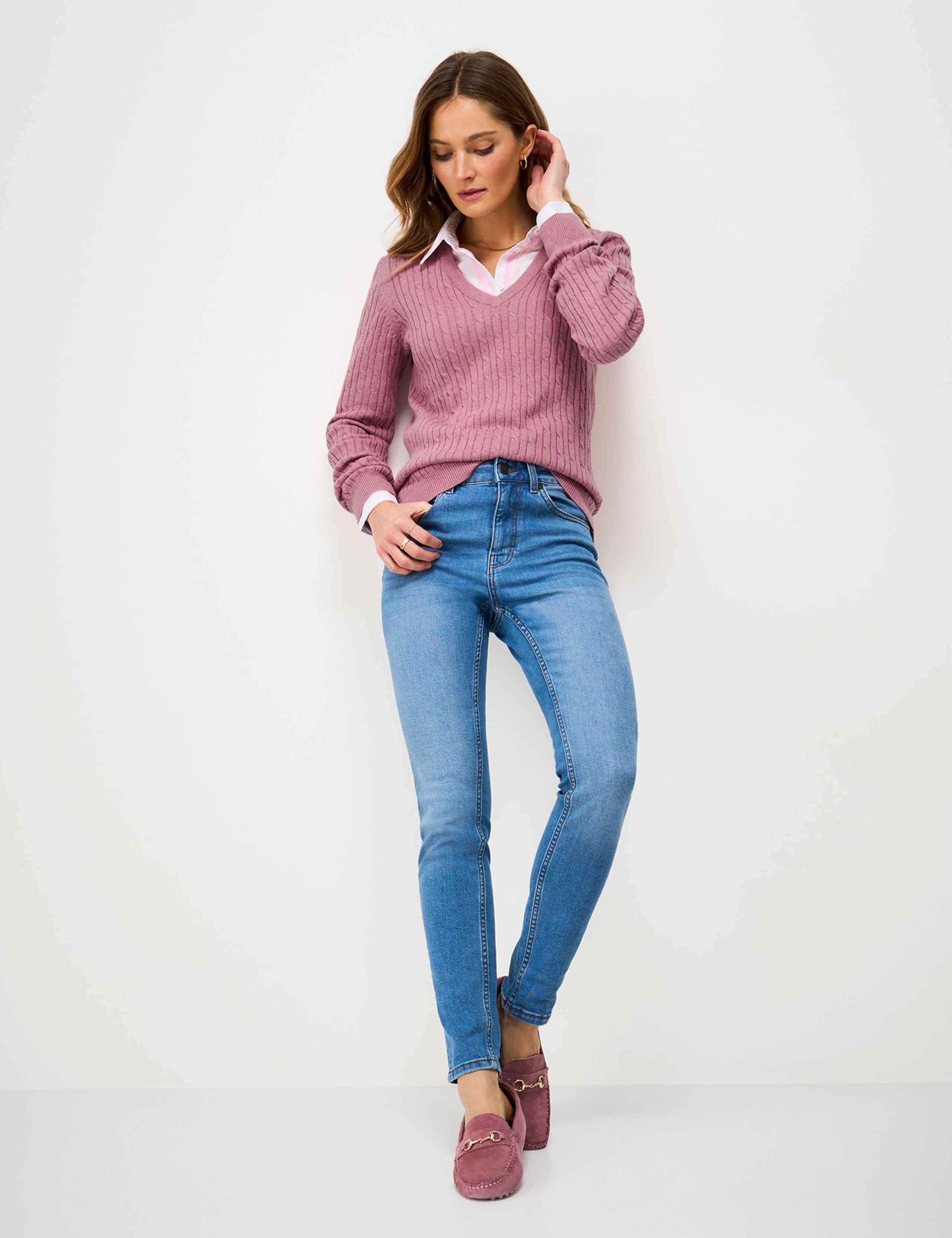 Cotton Rich Cable Knit V-Neck Jumper 1 of 5