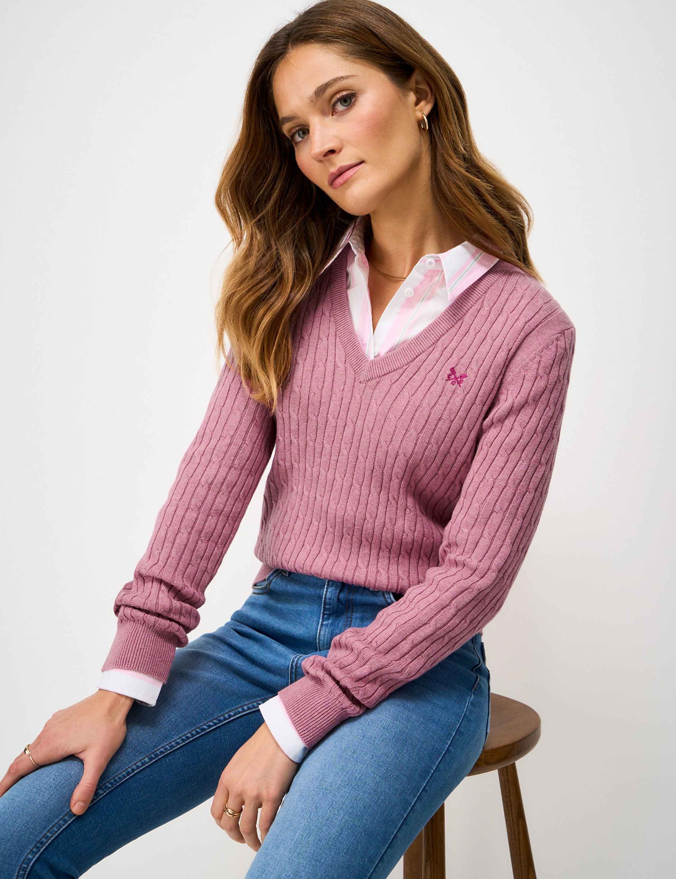Cotton Rich Cable Knit V-Neck Jumper 4 of 5