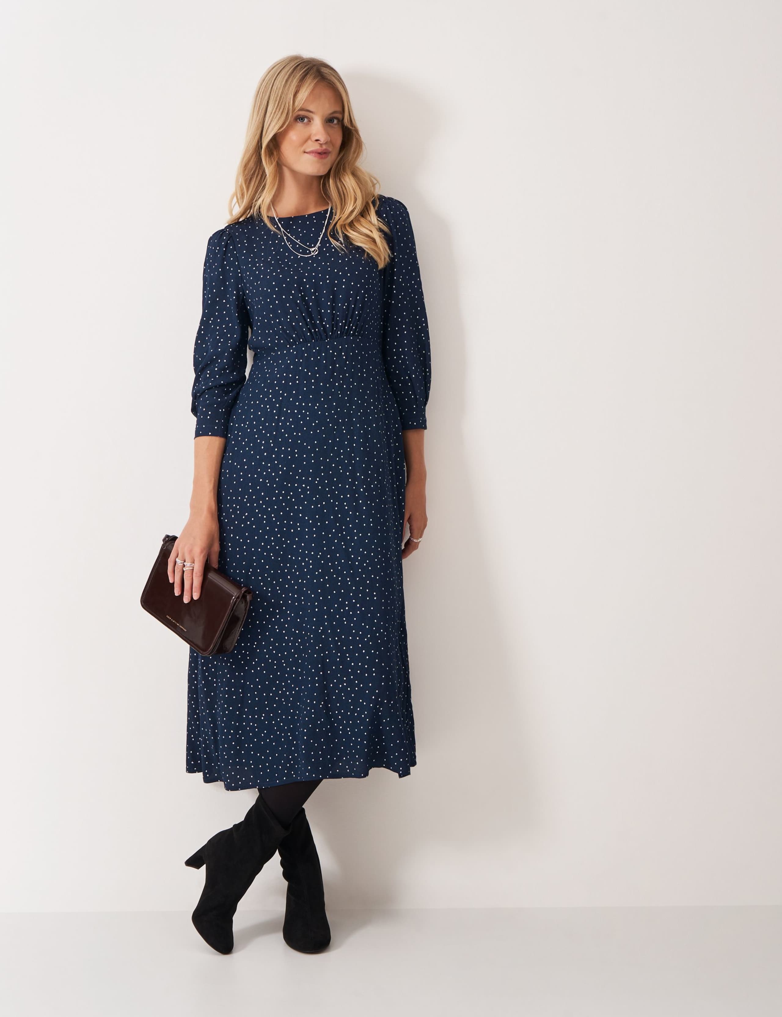 Polka Dot Tie Waist Midi Tea Dress 1 of 5